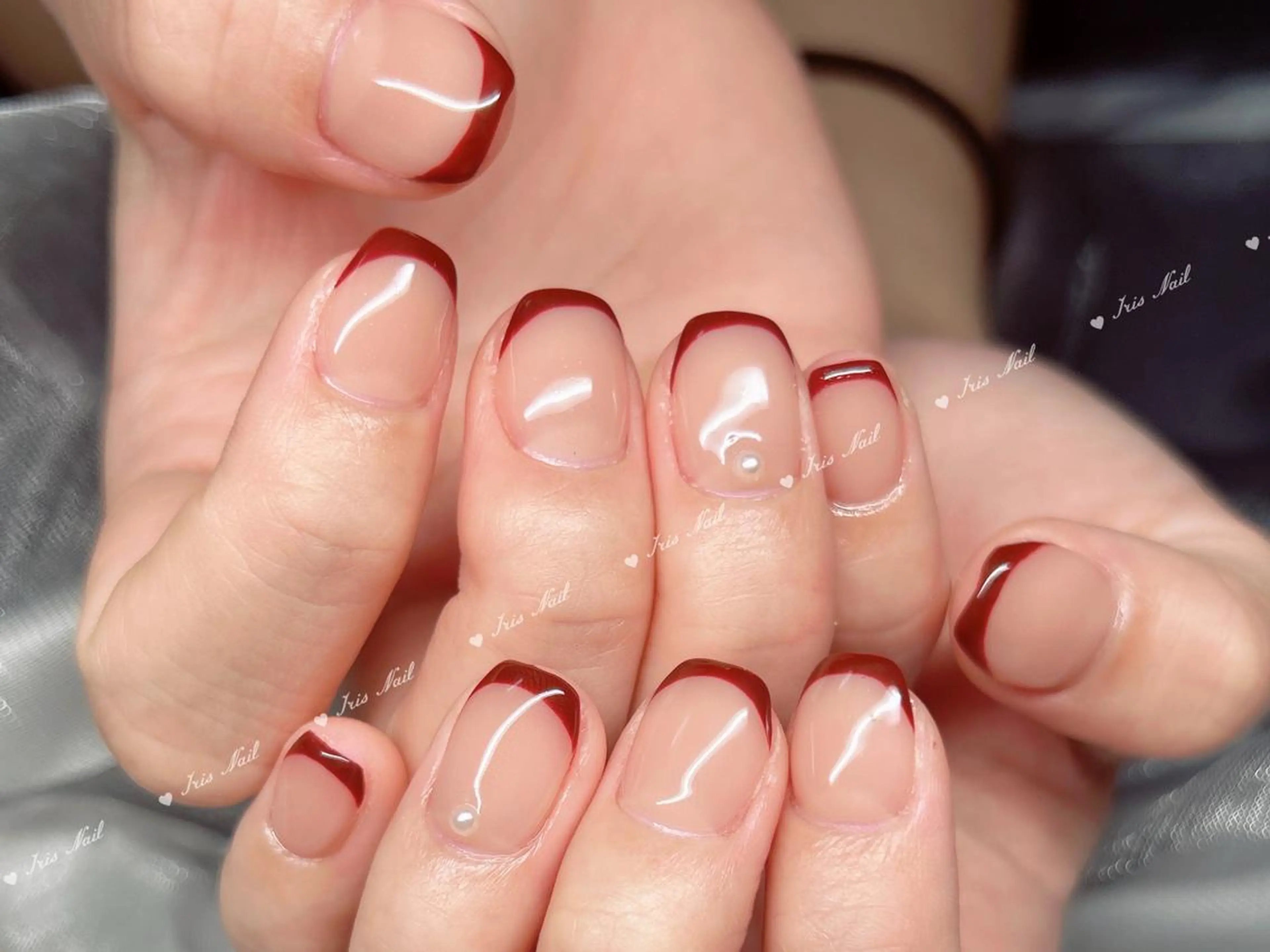 ネイル フレンチネイル 赤色 ハンドネイル ハンドケア IRIS NAIL大塚のネイルデザイン