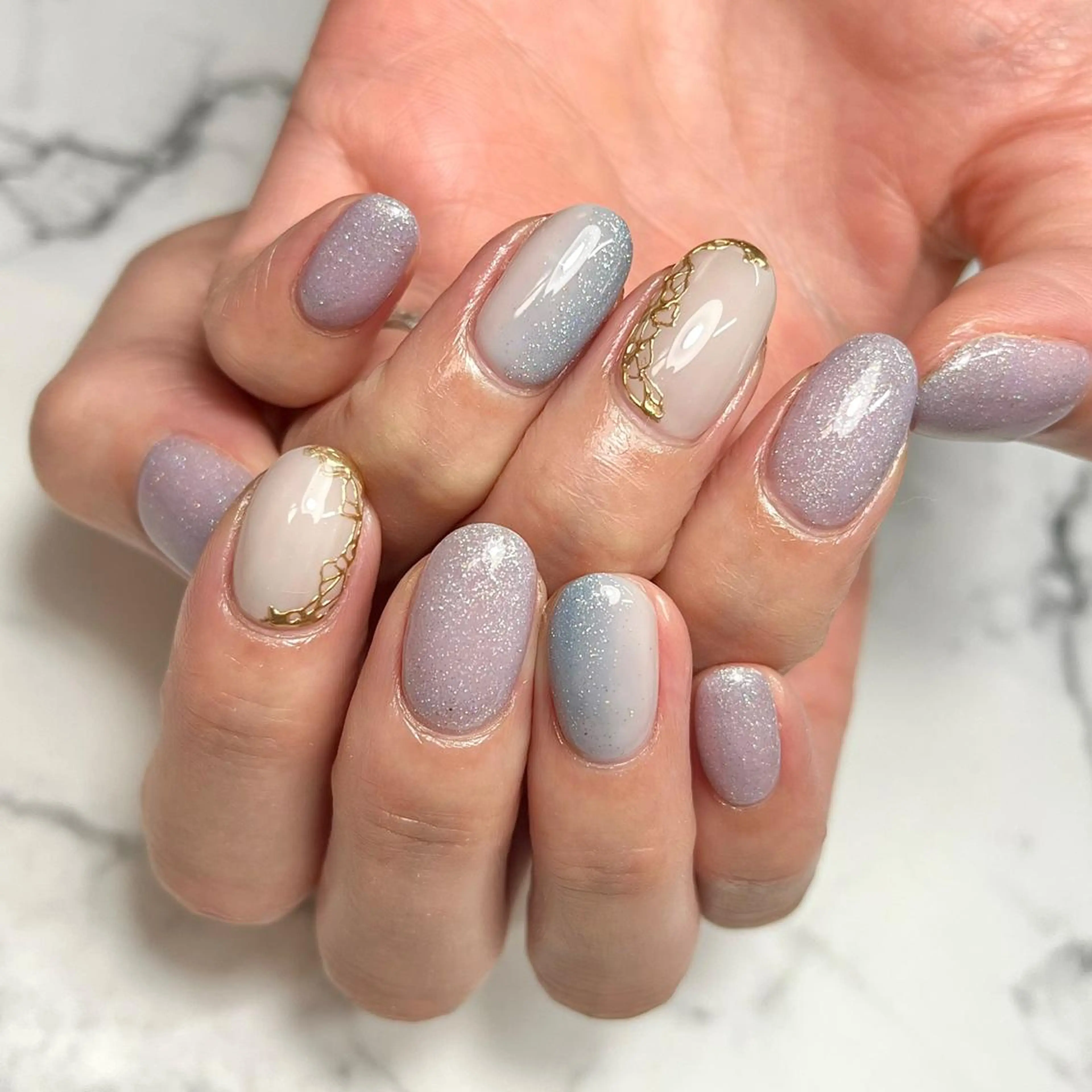 ネイル アートネイル ブルー ジェルネイル グラデーション 氷ネイル・うるうるネイル NAIL NOWのネイルデザイン