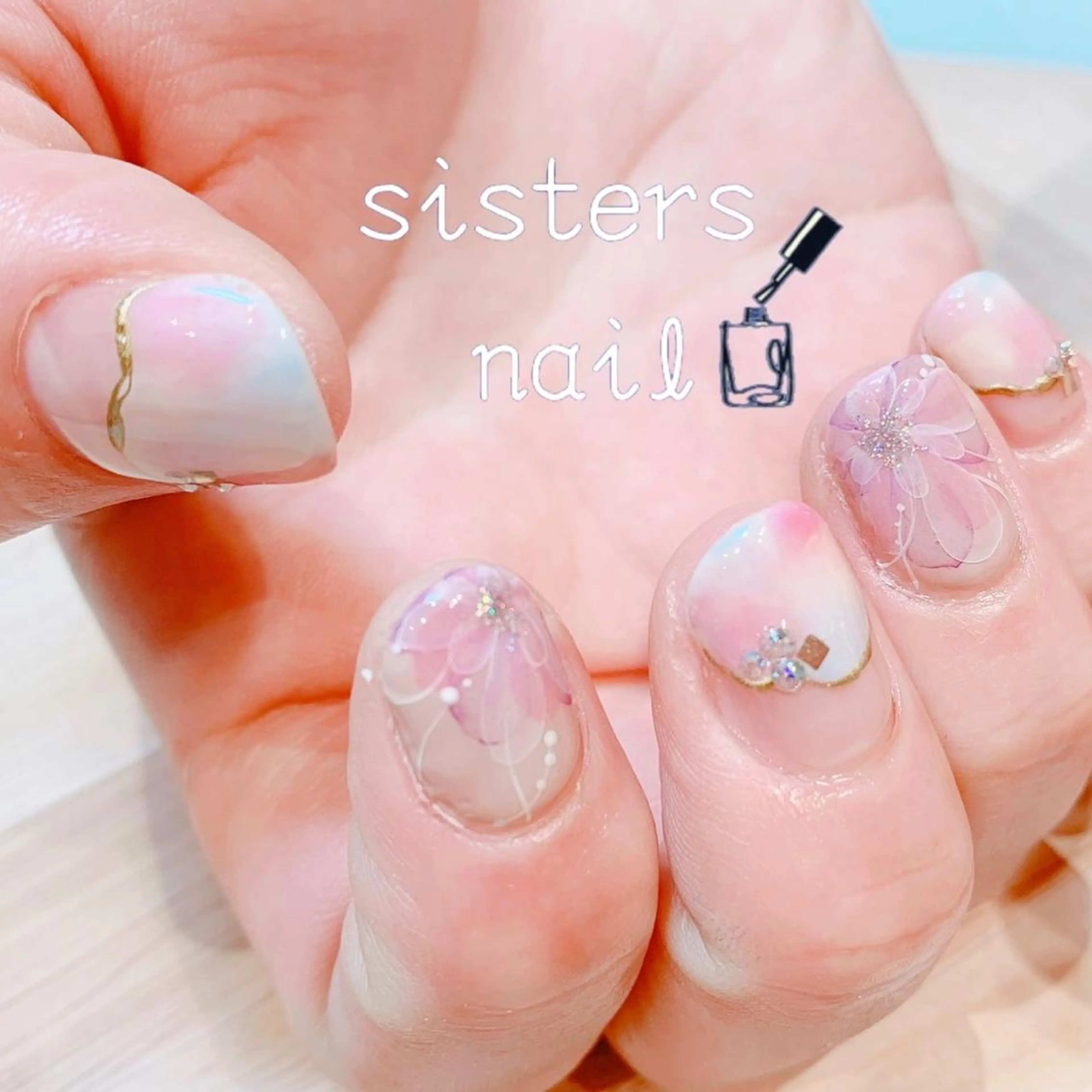 ネイル アートネイル フラワーネイル ニュアンスネイル オフィスネイル 春ネイル ハンドネイル ハンドケア sisters nail.fのネイルデザイン