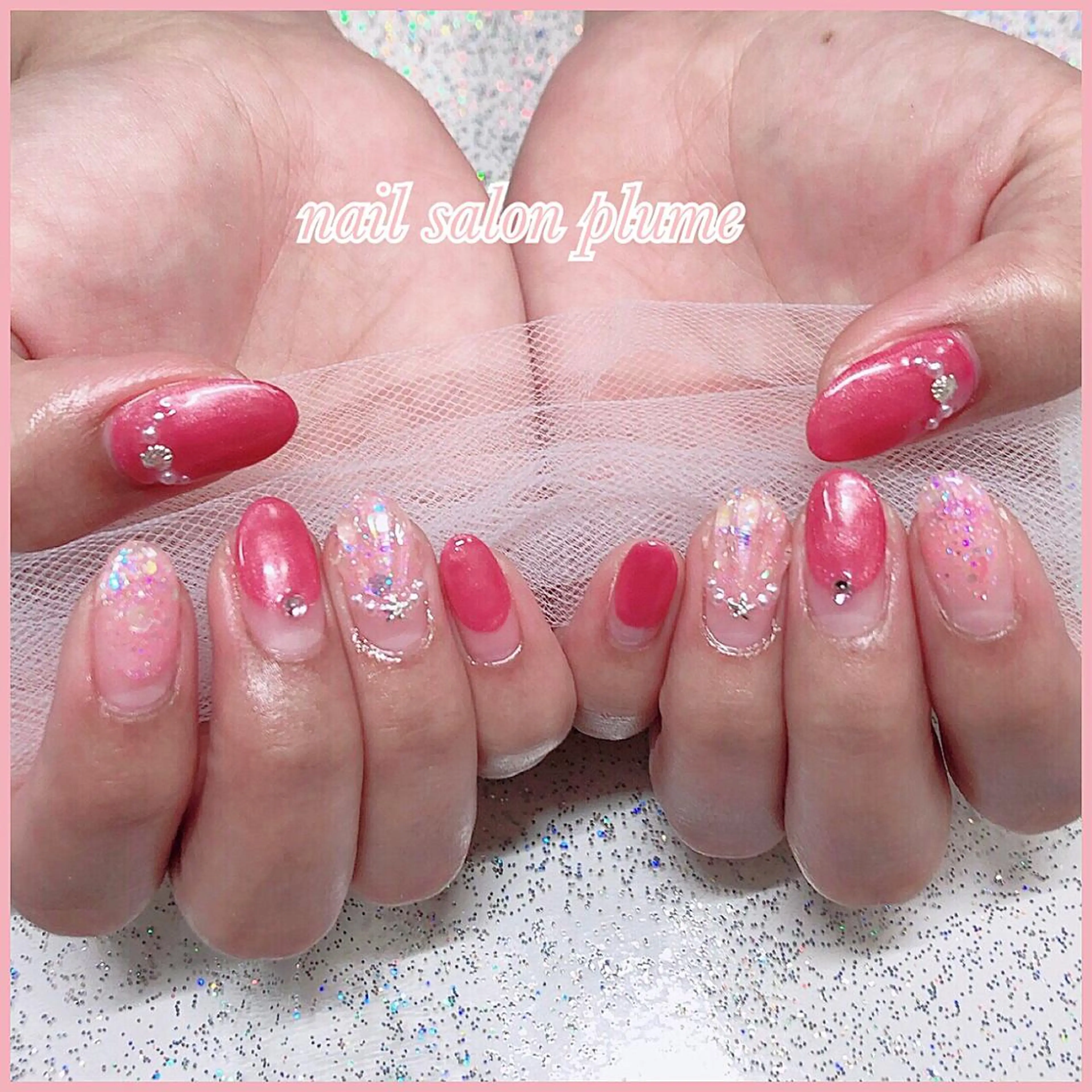 ネイル アートネイル オーロラネイル ハート キラキラネイル 韓国ネイル plume nail ☆韓国ネイルのネイルデザイン