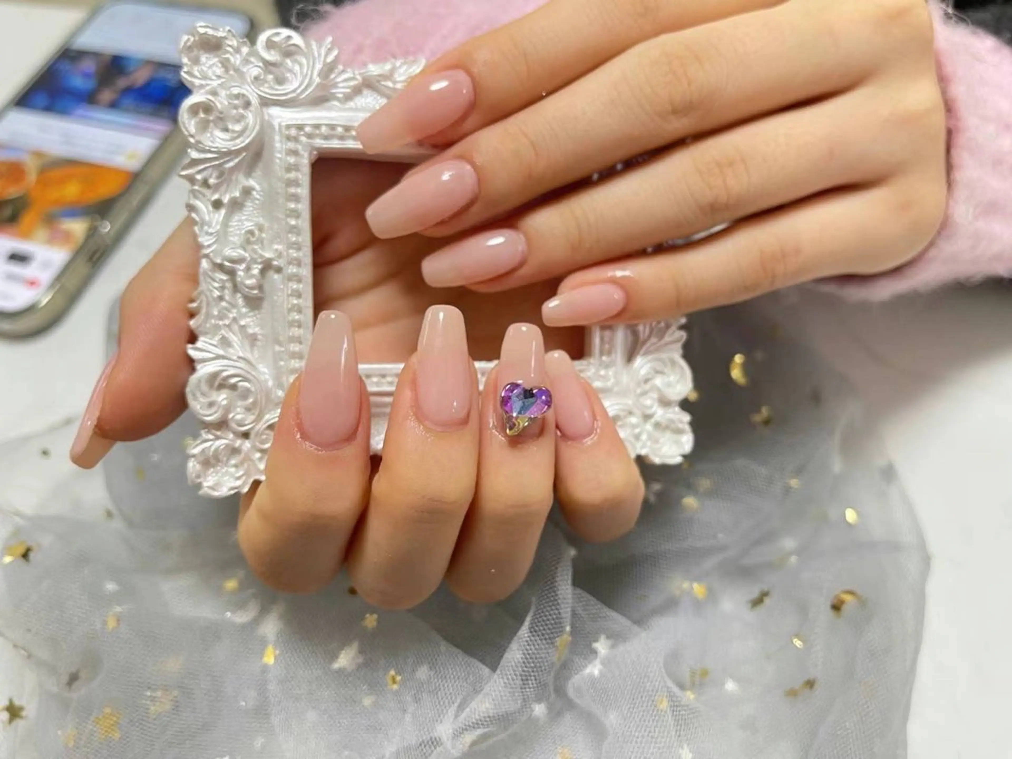 ネイル 長さ出し グラデーション ラメ(グリッター) ラメグラデーション ワンカラーネイル 🎀ネイルサロン エクラYUI🎀のネイルデザイン