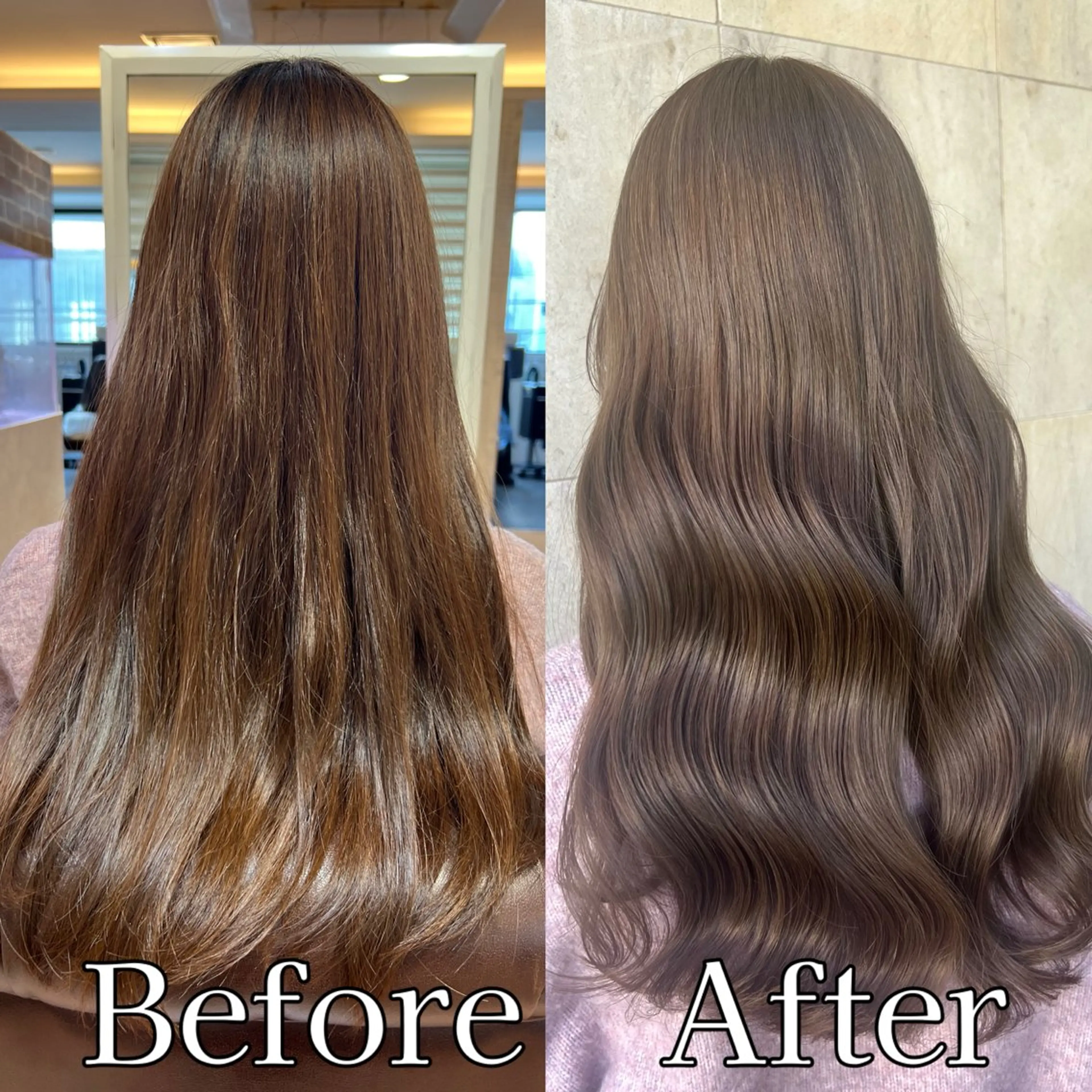 ロング カラー 切りっぱなしボブ ベージュカラー ブリーチ ダブルカラー ブリーチなしカラー ヘアカラー トリートメント ヘッドスパ ヘアセット Wカラー/髪質改善/ 艶カラー🩶Sanaのヘアスタイル