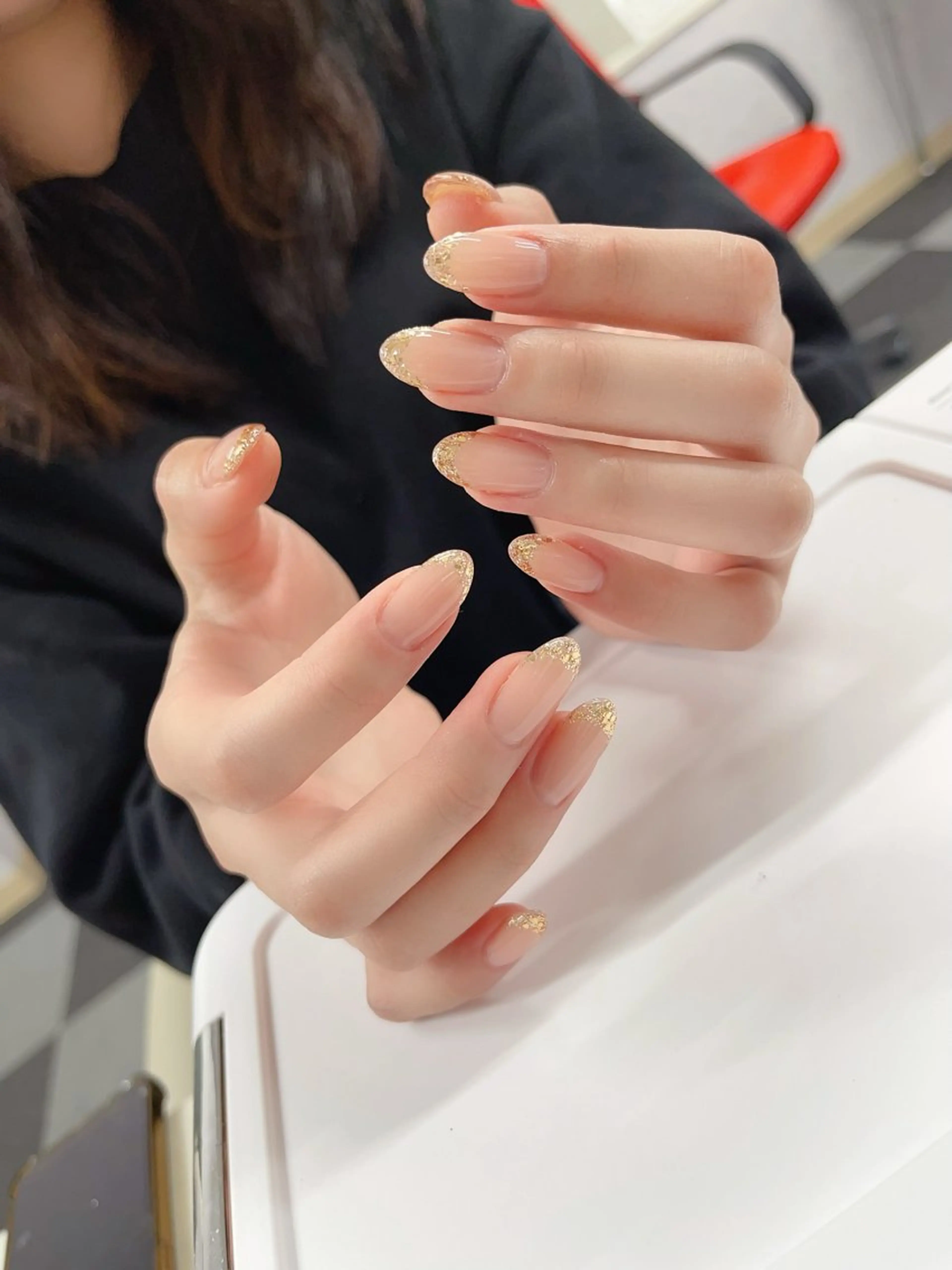 ネイル フレンチネイル ゴールド ラメ(グリッター) ハンドネイル nail  salon  AI所属・nail salon AIのネイルデザイン