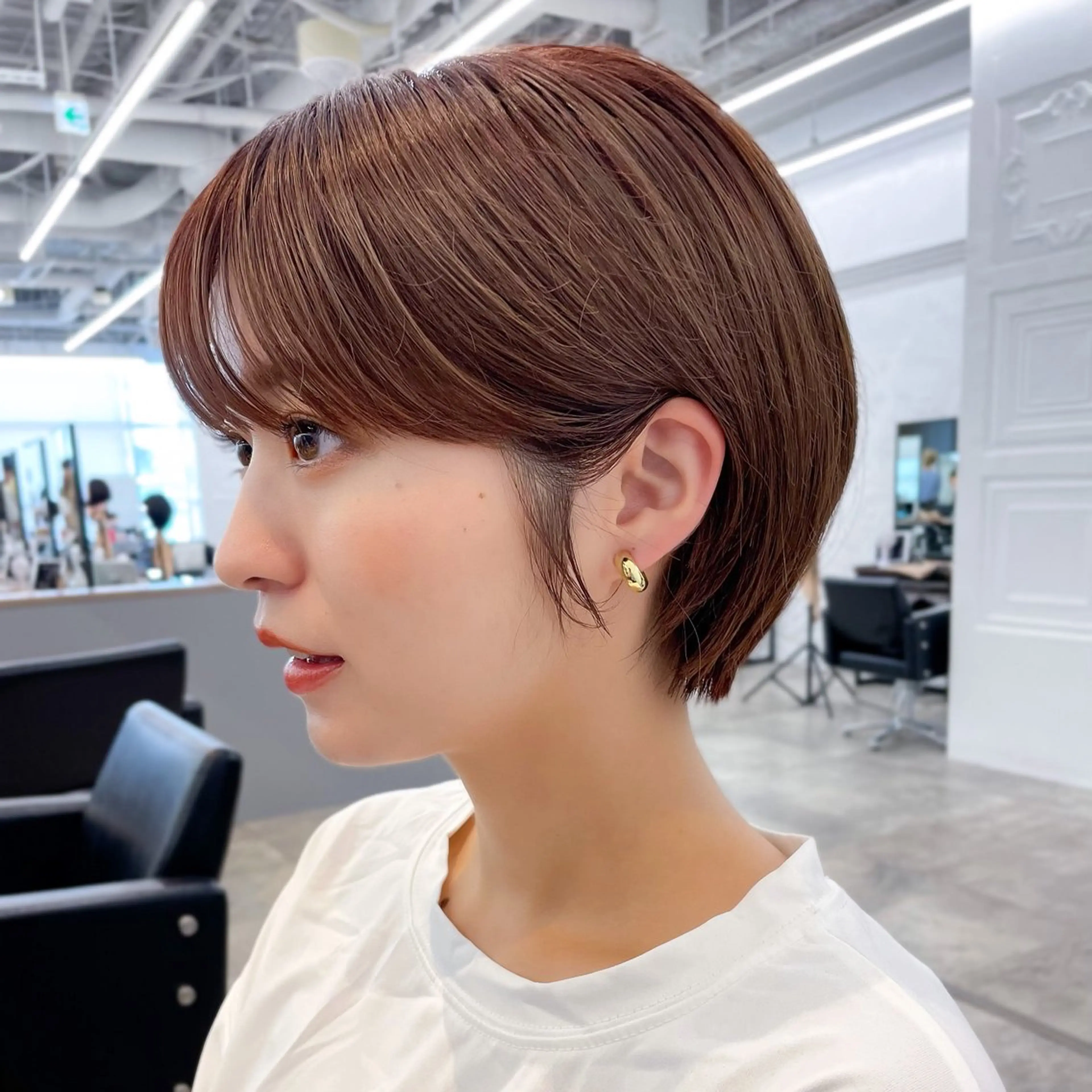 ショート カラー ブラウンカラー ナチュラルブラウン ショートヘア カット ヘアカラー 似合わせショート/透 明感カラー/西田祐賀のヘアスタイル