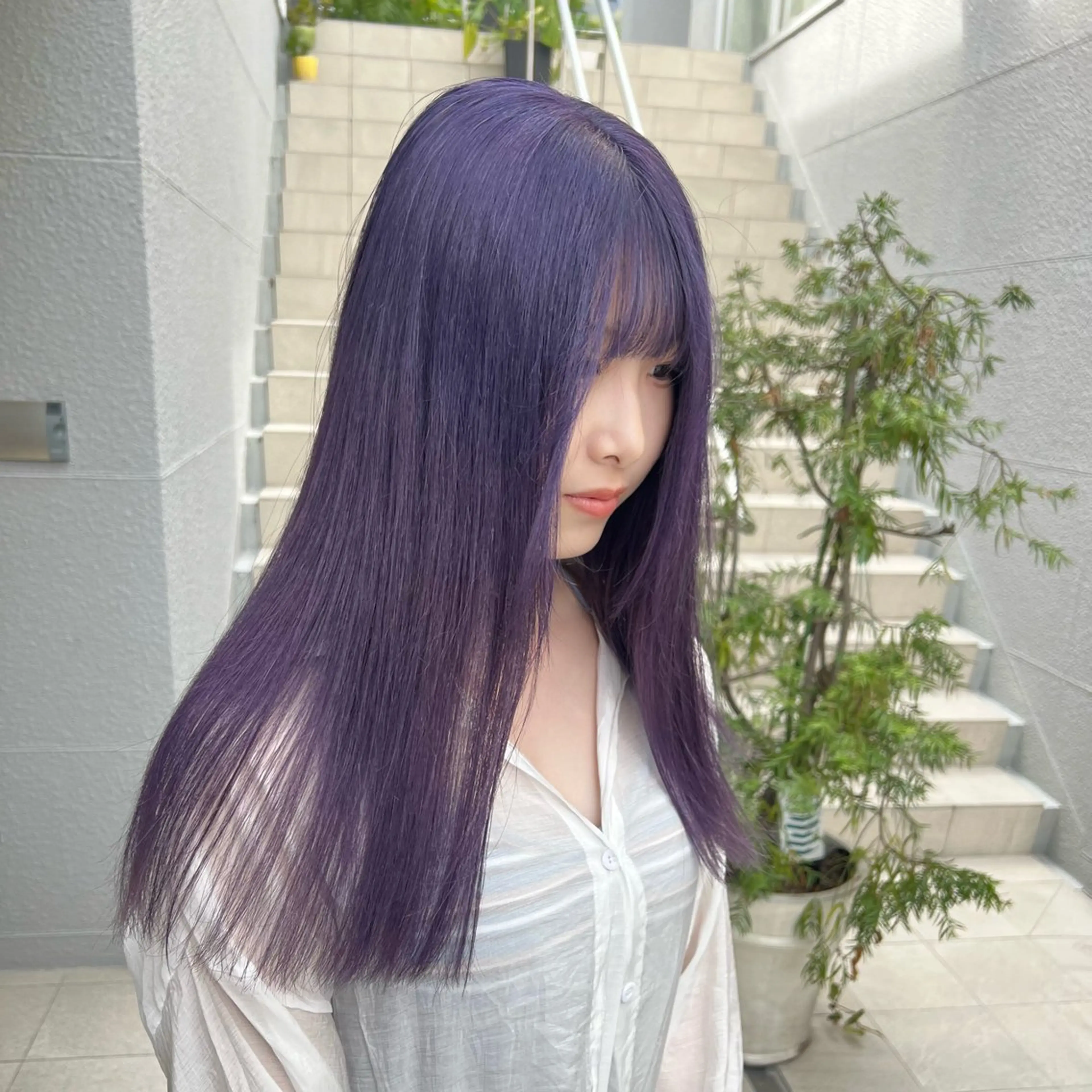 ロング カラー ブルーカラー ブルーラベンダー ラベンダーカラー レイヤーカット/韓国 艶カラー🪄REN.のヘアスタイル