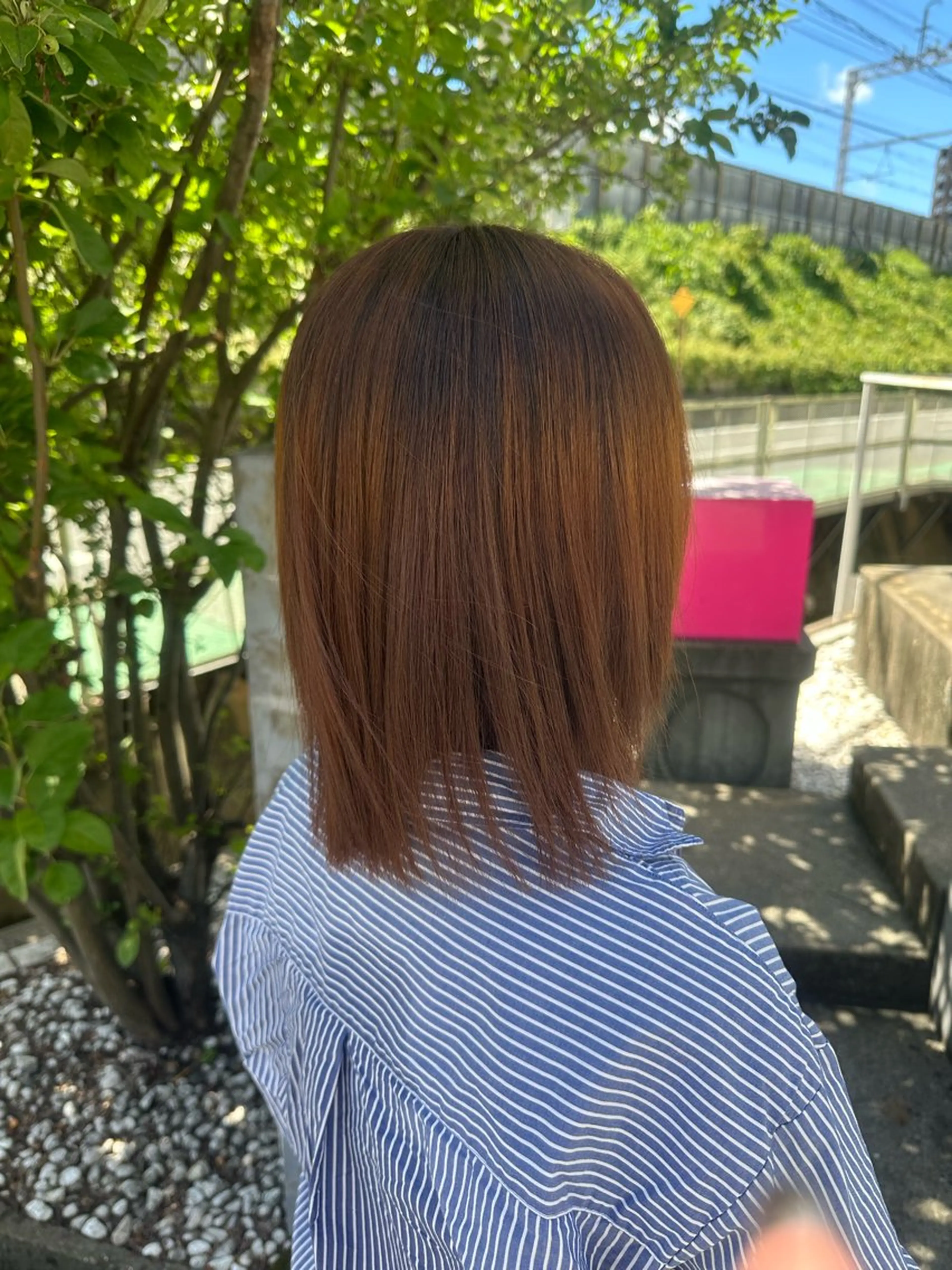ミディアム カラー オレンジ ヘアカラー 安達 望のヘアスタイル