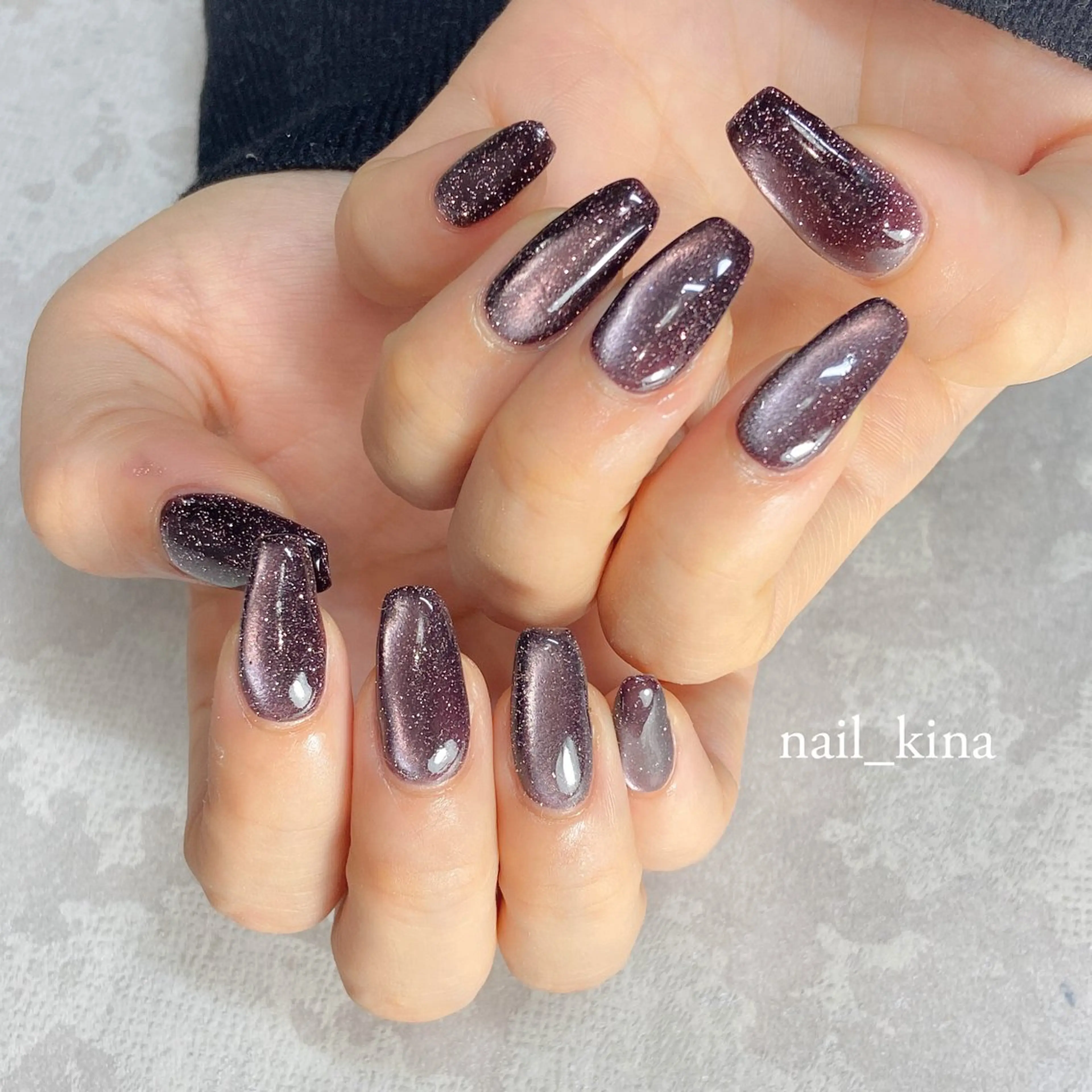 ネイル フラッシュネイル ロングネイル マグネットネイル マグネットワンカラー ワンカラーネイル ハンドネイル nail_ kinaのネイルデザイン