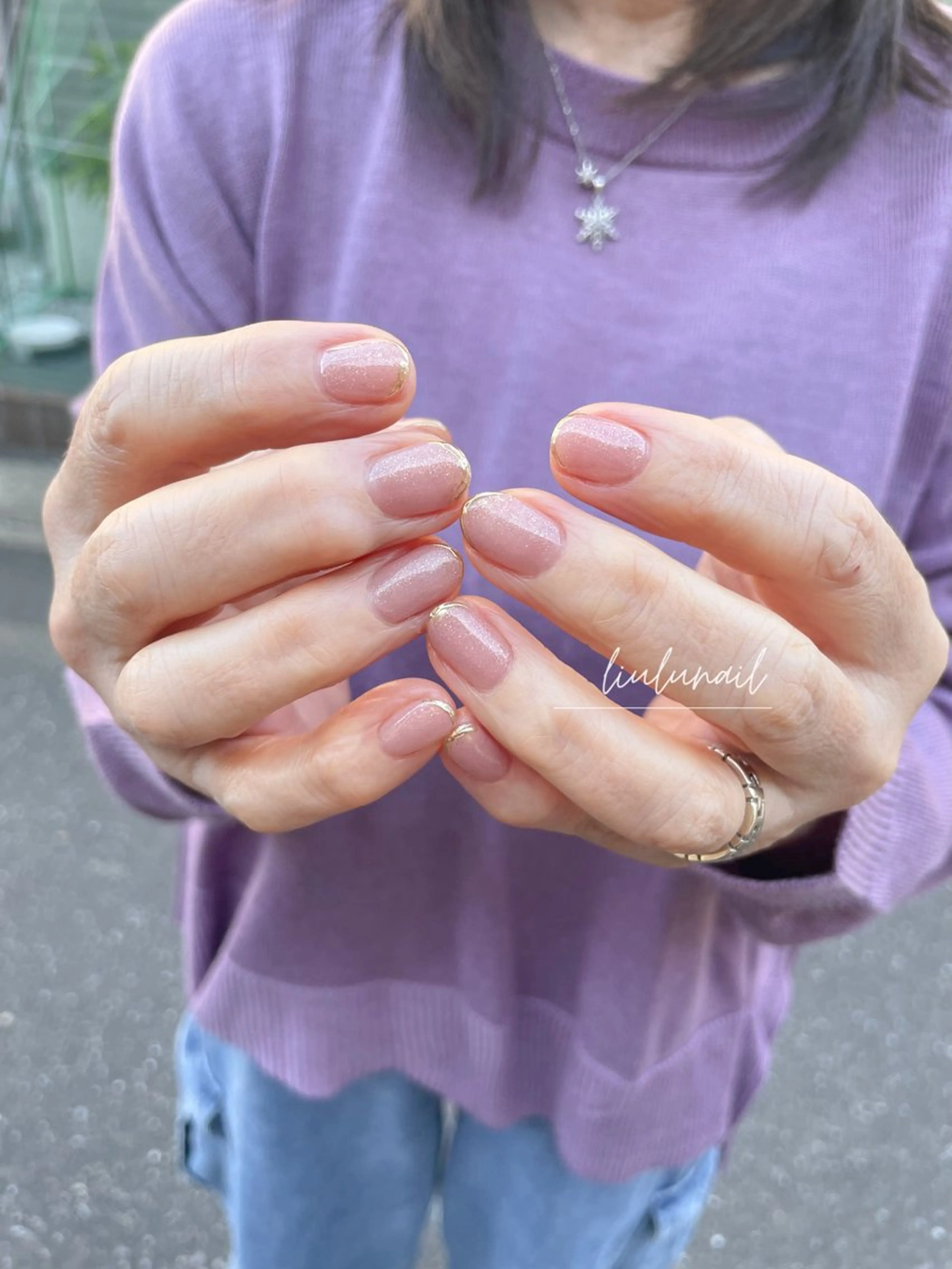 ネイル フレンチネイル キラキラネイル ミラーネイル ピンク liulu nailのネイルデザイン