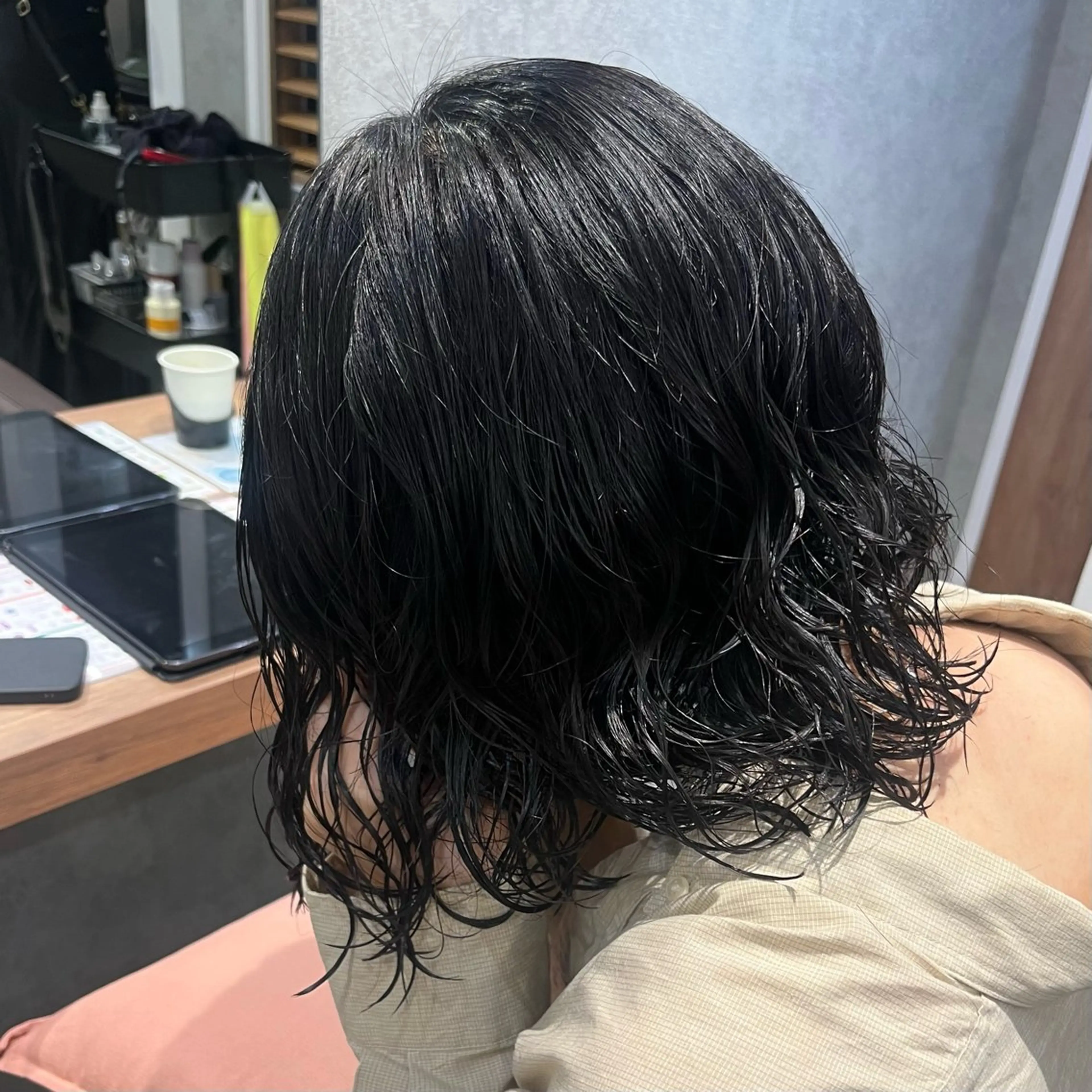 ミディアム パーマ ミディアムパーマ プードルパーマ カット パーマ ボブ/ボブパーマ/ オリーブカラー/モエのヘアスタイル