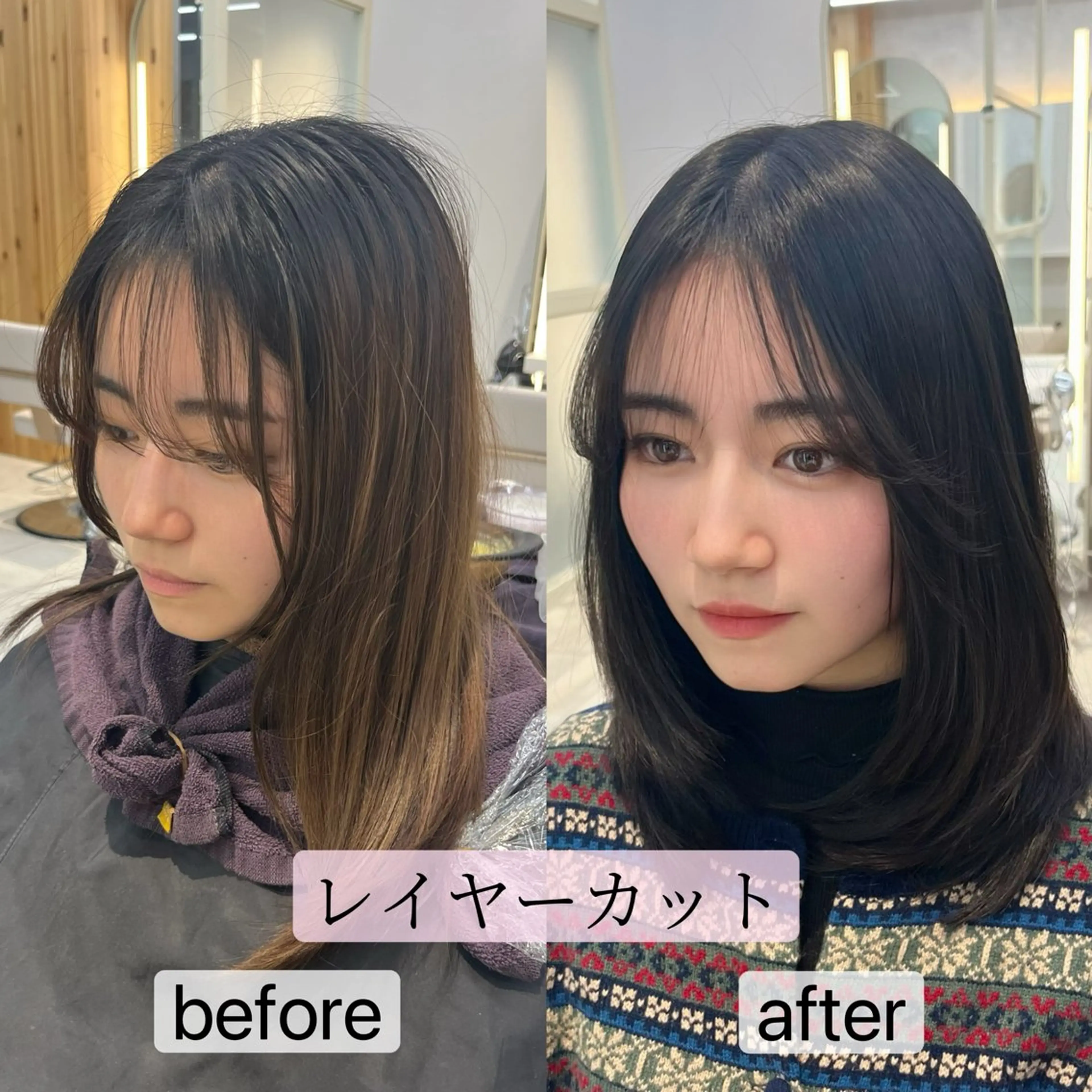 ミディアム カラー カット ヘアカラー トリートメント レイヤーカット/ ショートカット/Joのヘアスタイル