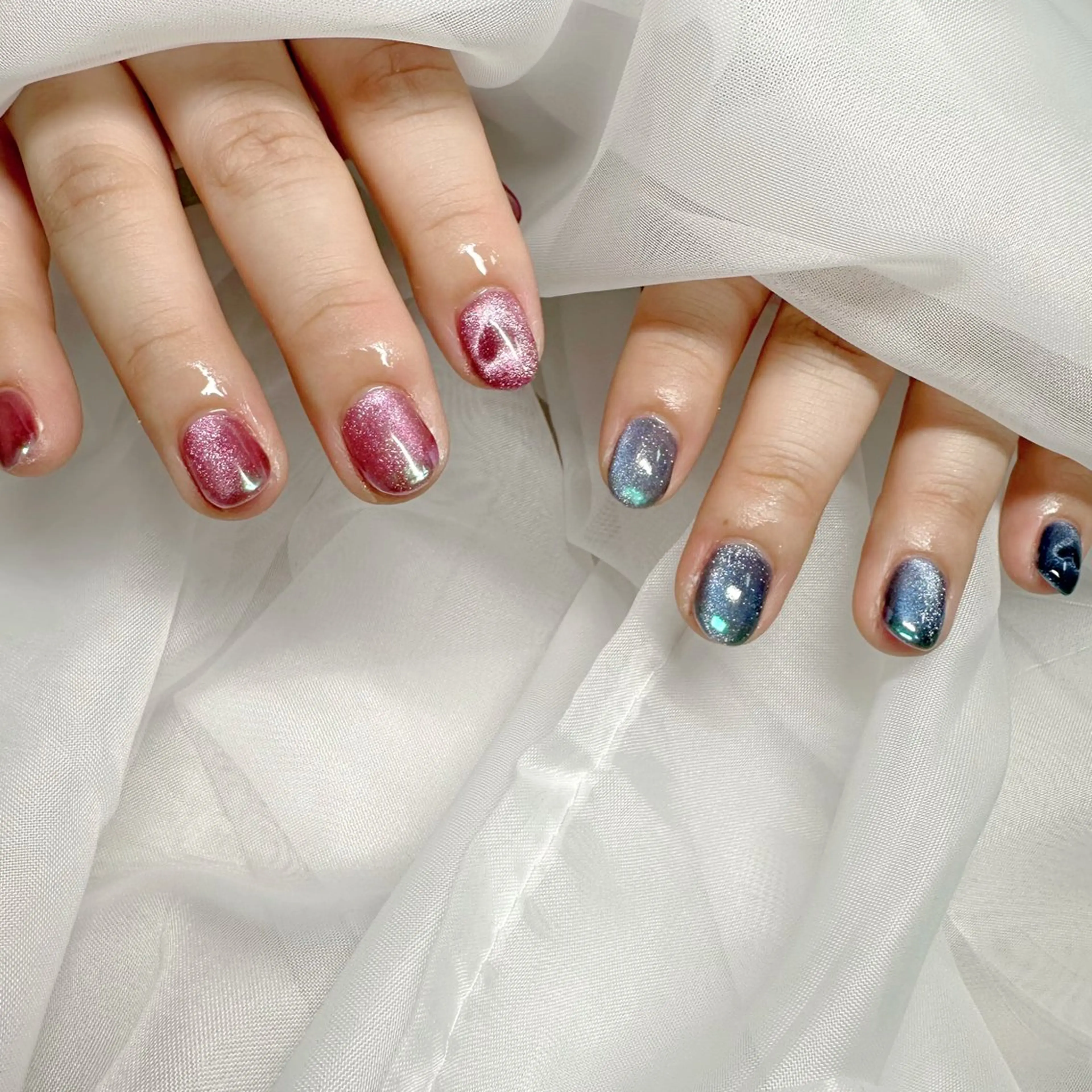 ネイル オーロラネイル ハート ミラーネイル -yuu-所属・Lino ﾟのネイルデザイン