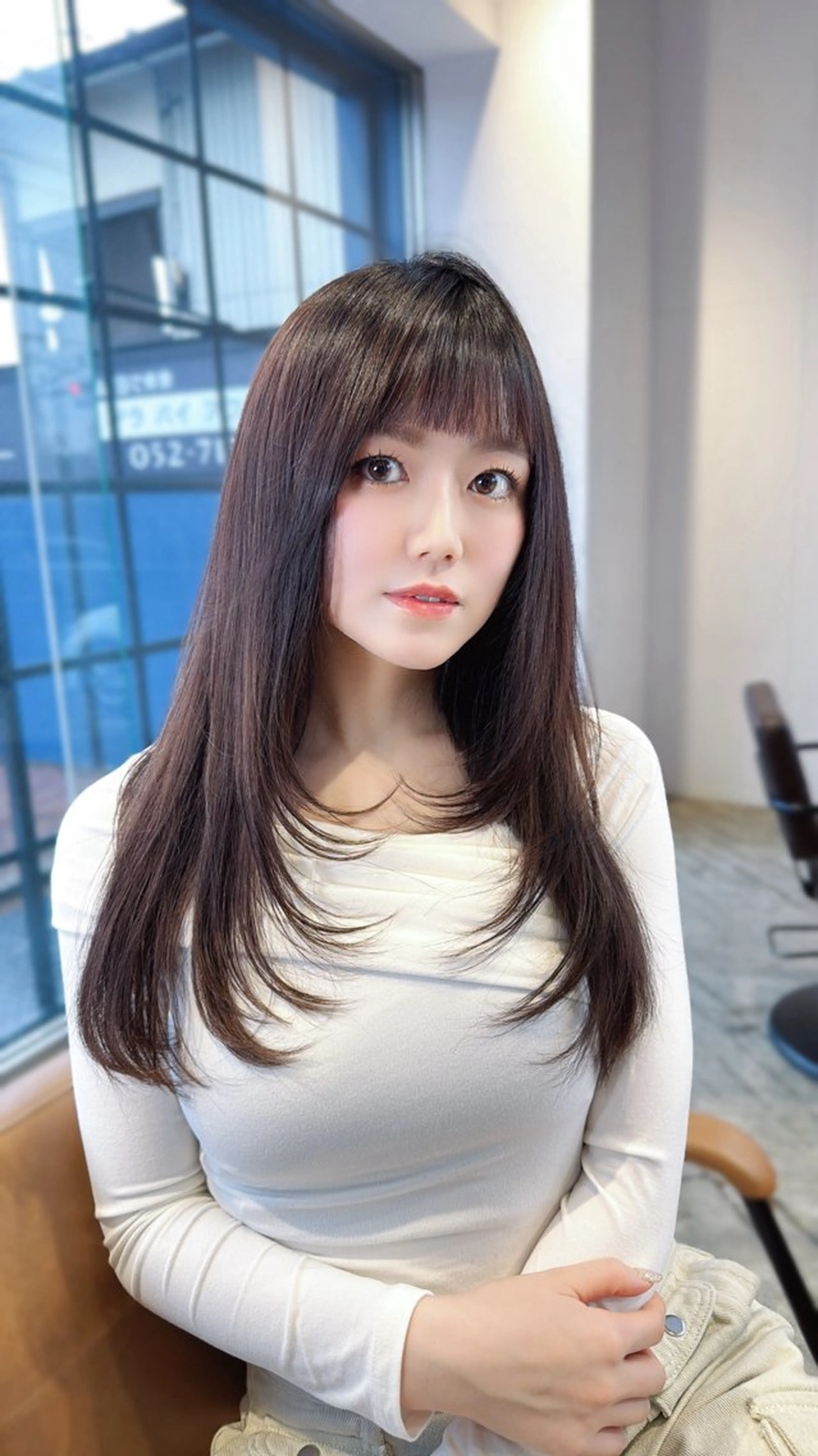 ロング レイヤーカット ヘアカラー 永田竜一/縮毛矯正/ 大人可愛い/レイヤーのヘアスタイル