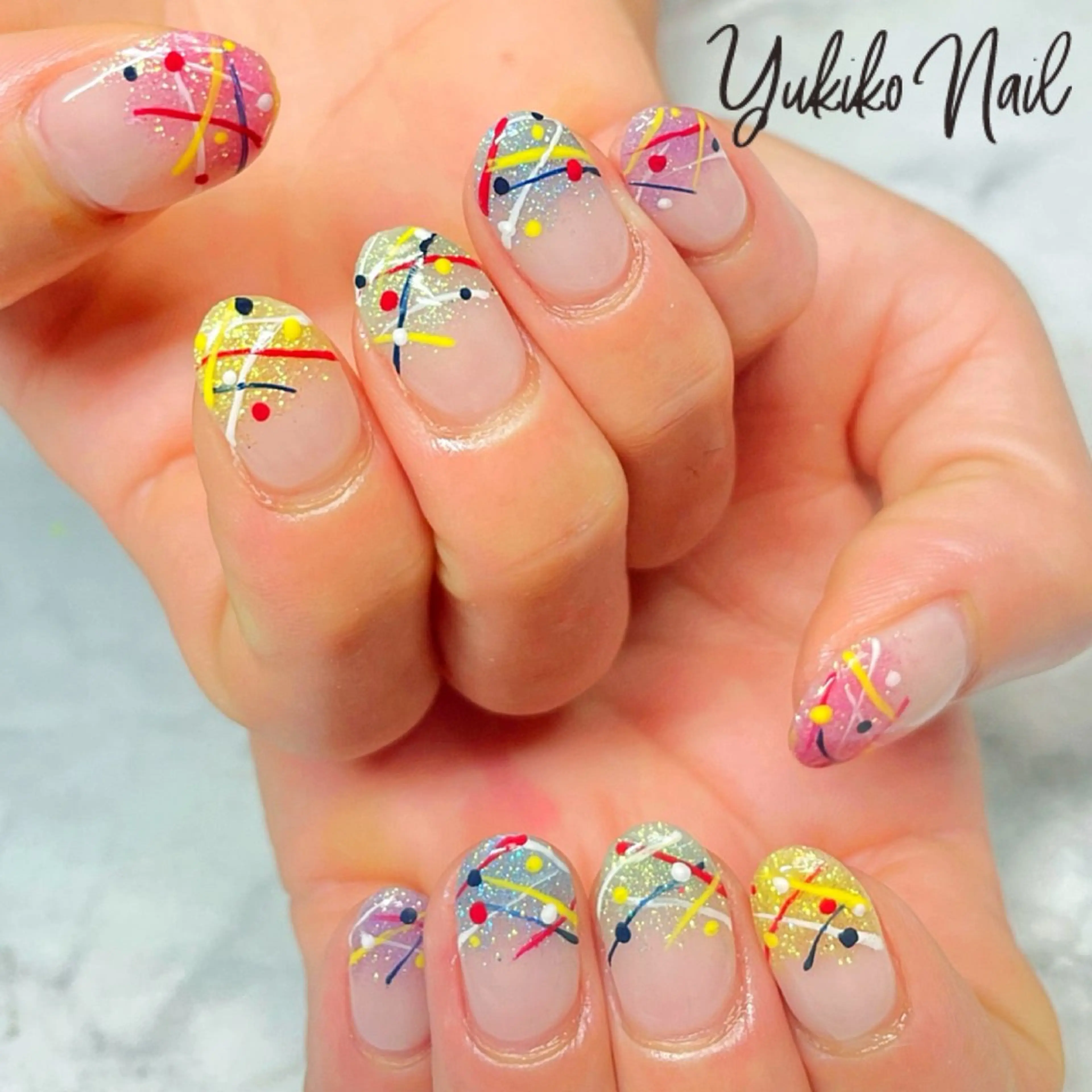 ネイル キラキラネイル 夏ネイル ヨーヨーネイル ハンドネイル ユキコ ネイルのネイルデザイン