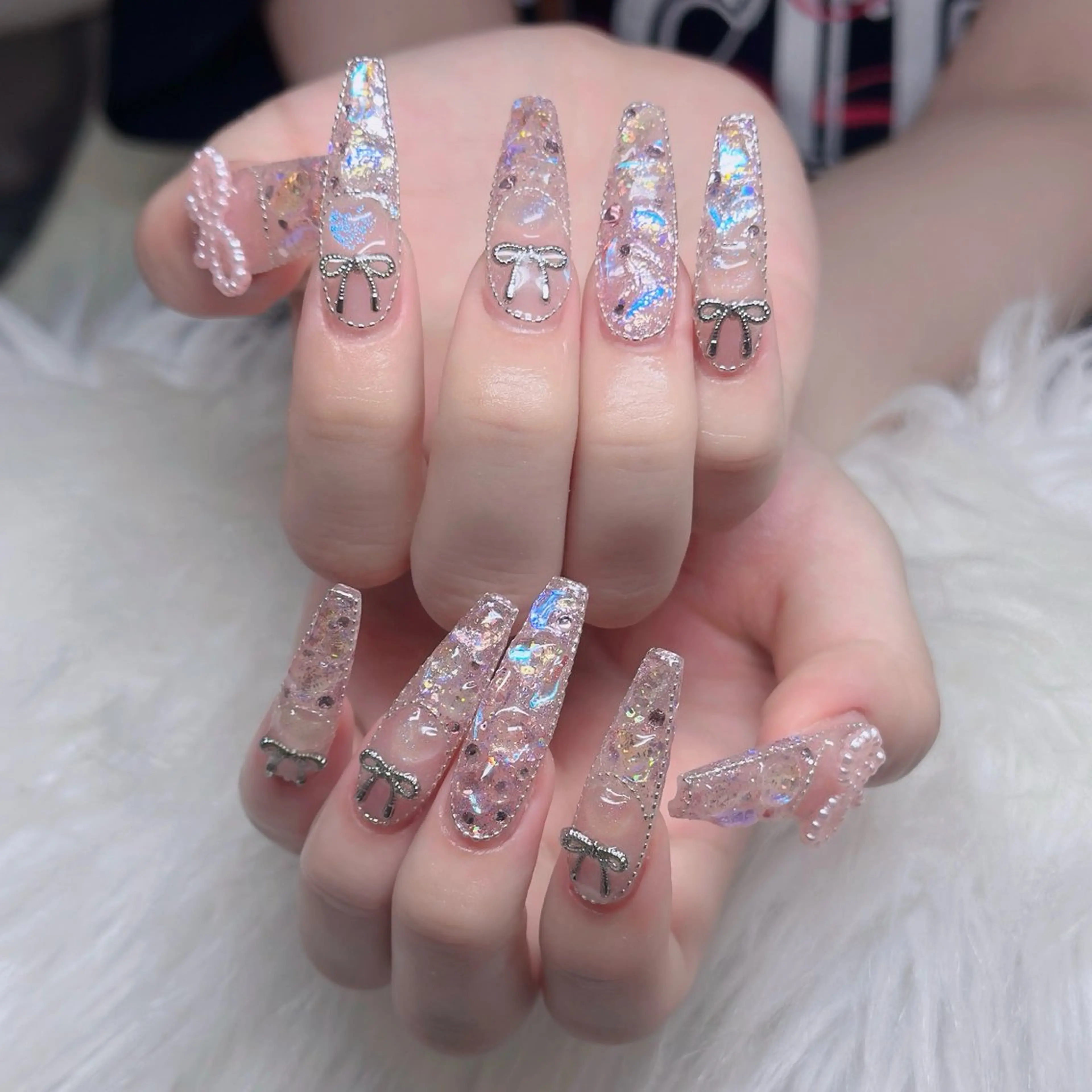 ネイル ロングネイル マグネットネイル リボン 夏ネイル スーパーロングネイル ハンドネイル Hani Nail XUKAのネイルデザイン