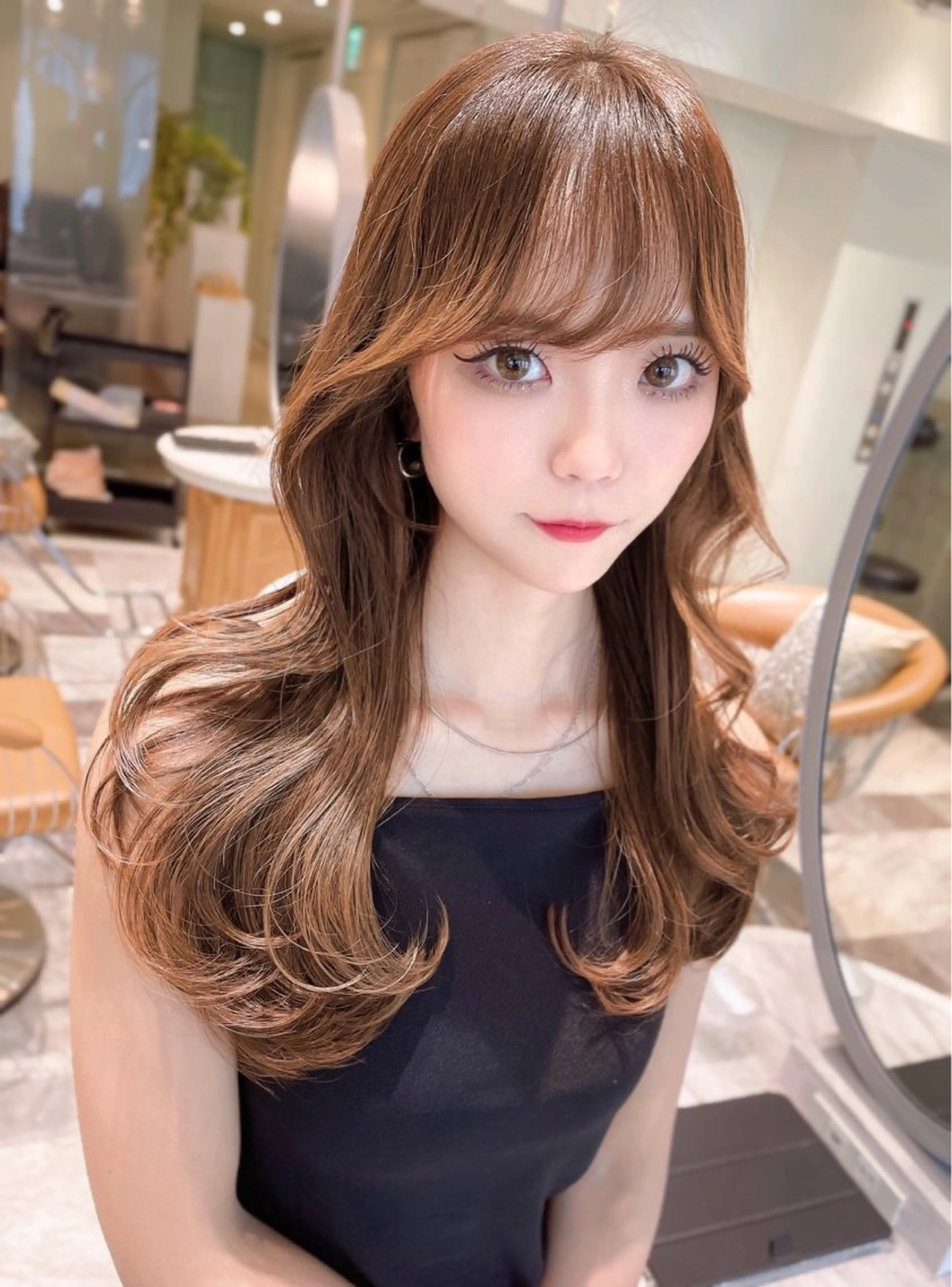 セミロング カラー ベージュカラー 黒髪 ブリーチ ブルーカラー ブルーブラック カット ヘアカラー トリートメント 木屋元一/透明感 /レイヤー/顔まわりのヘアスタイル