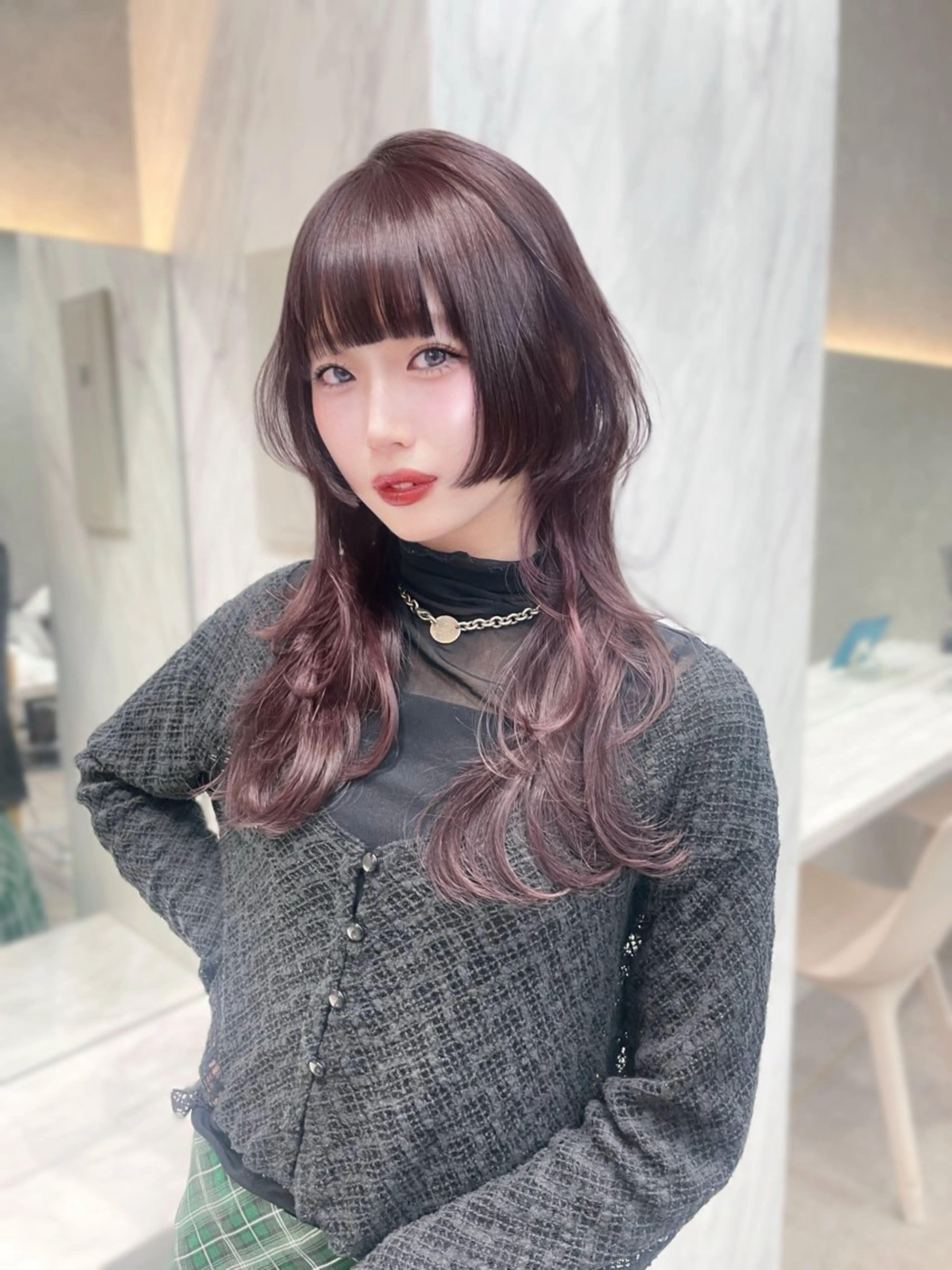 セミロング カット ヘアカラー MOE 福岡韓国ヘア✧︎のヘアスタイル