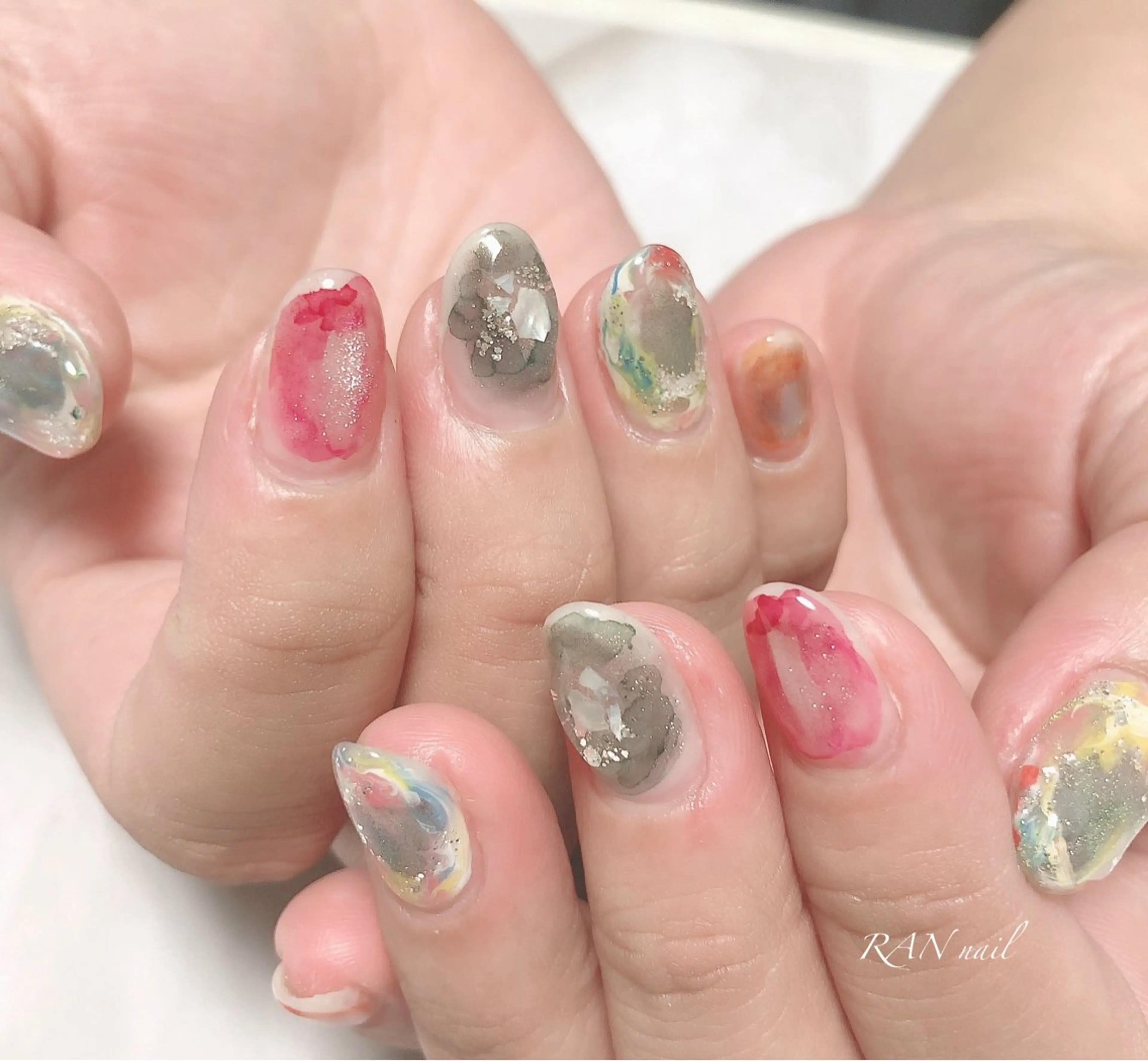 ネイル アートネイル グリーン マグネットネイル 大理石ネイル(マーブル) ニュアンスネイル ハンドネイル フットネイル RAN nail 〜ランネイル〜所属・RAN nailのネイルデザイン