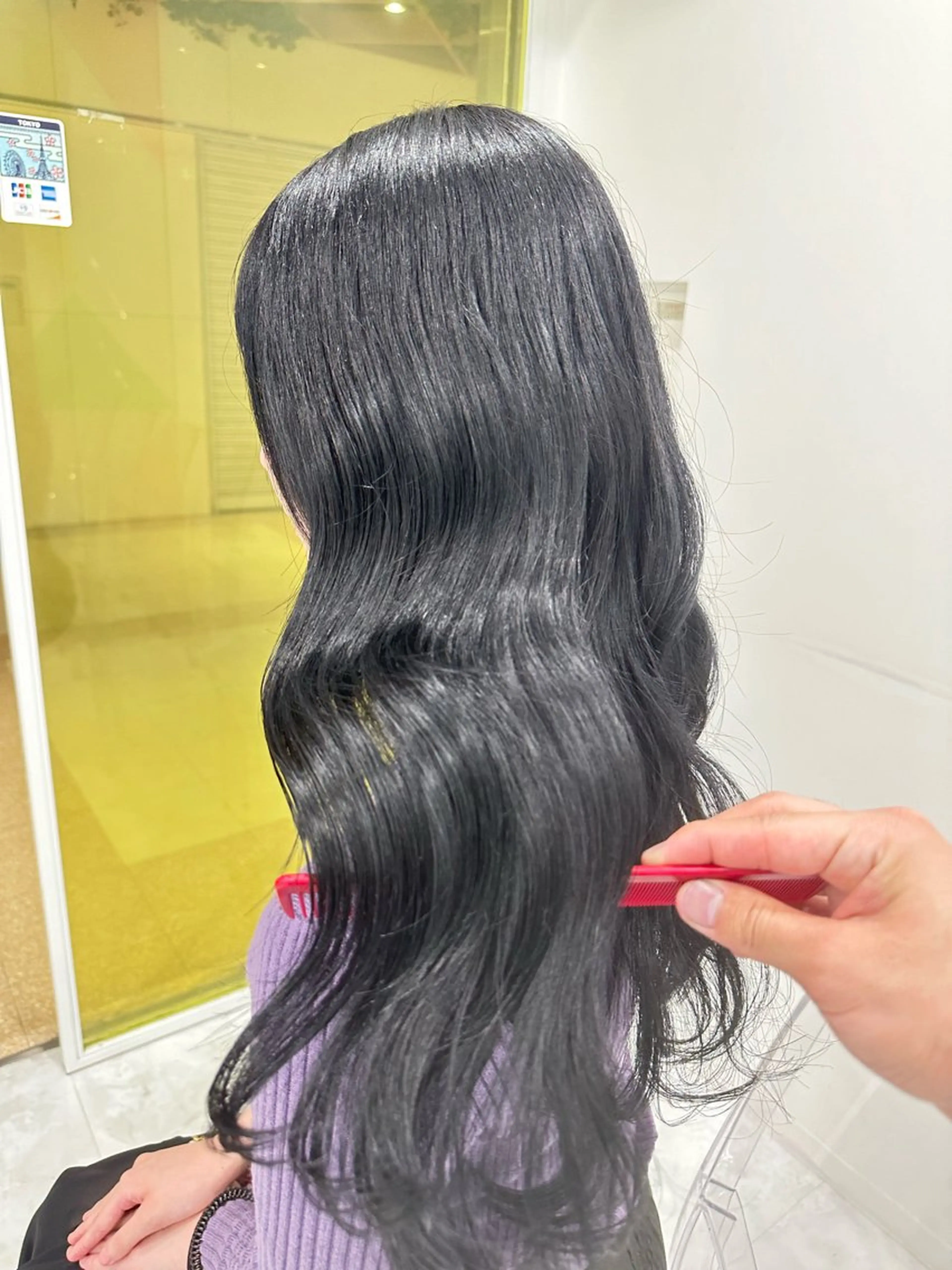 ロング カラー 黒髪 ブルーカラー ブルーブラック ヘアカラー 渋谷/透明感カラー /半個室/こうめいのヘアスタイル