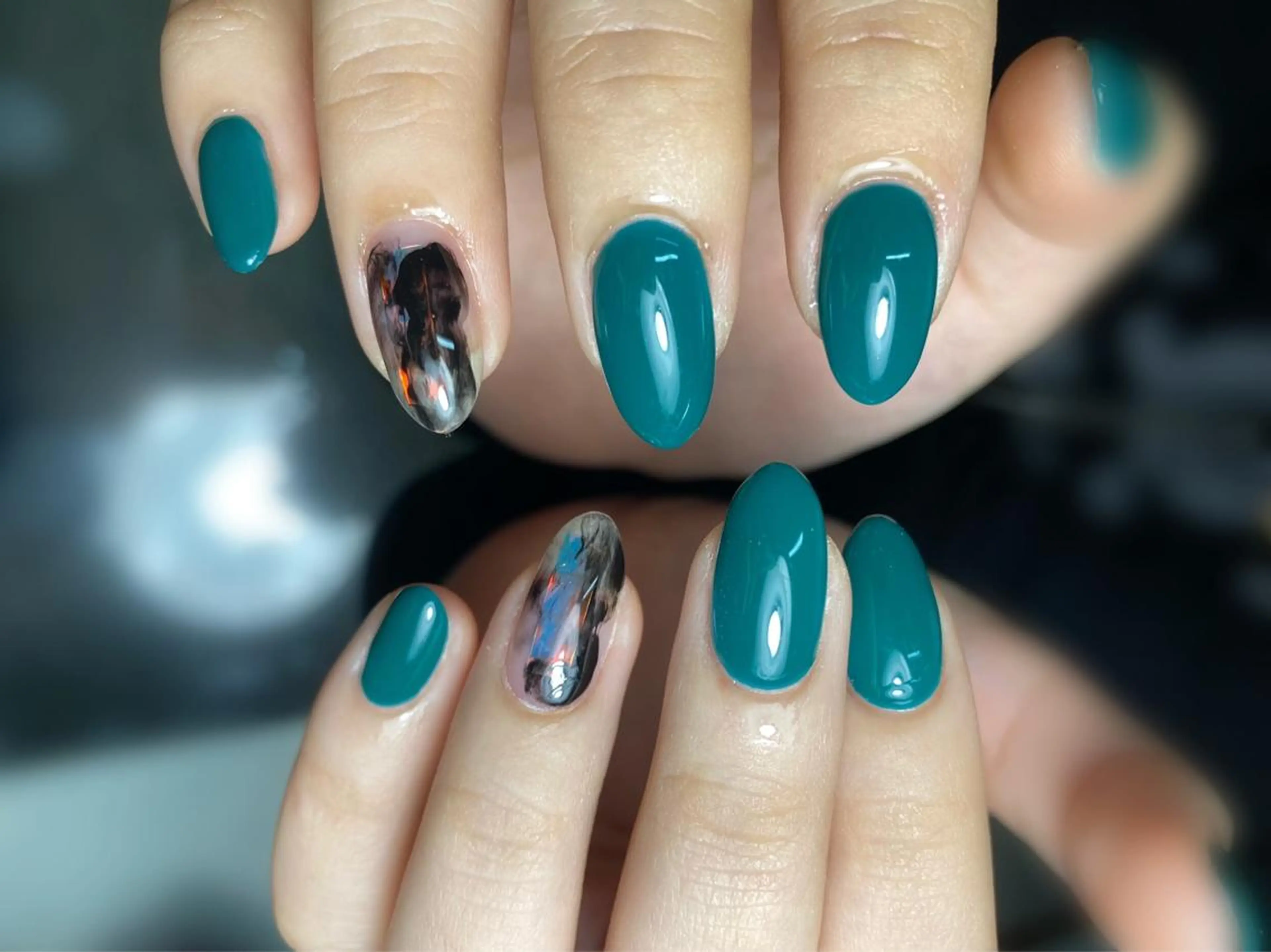 メンズ ネイル マツエク・マツパ グリーン ハンドネイル フットネイル GRANDE大須 栄/店長 aki🌙のネイルデザイン