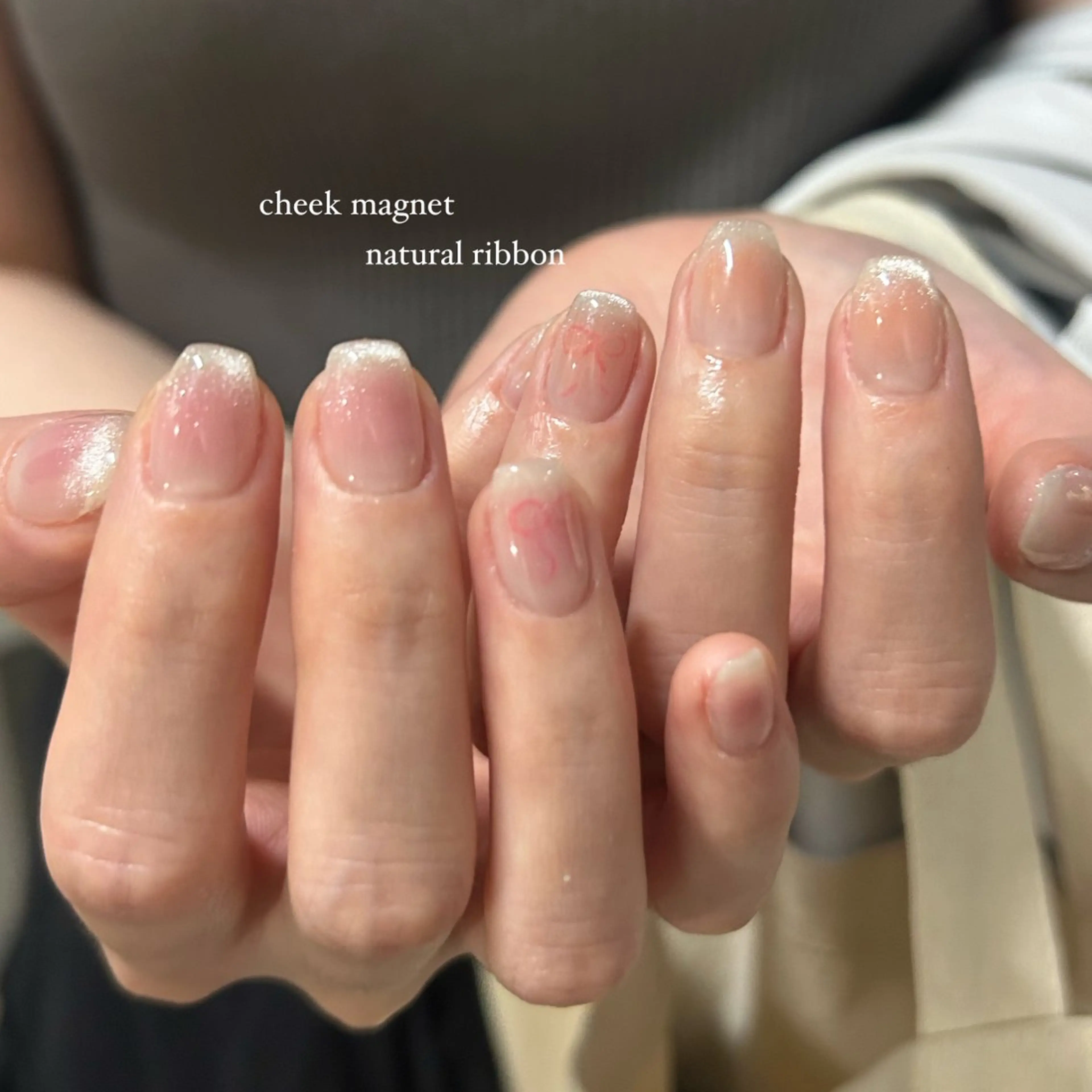 ネイル チークネイル リボン ハンドネイル Etel atelier.のネイルデザイン