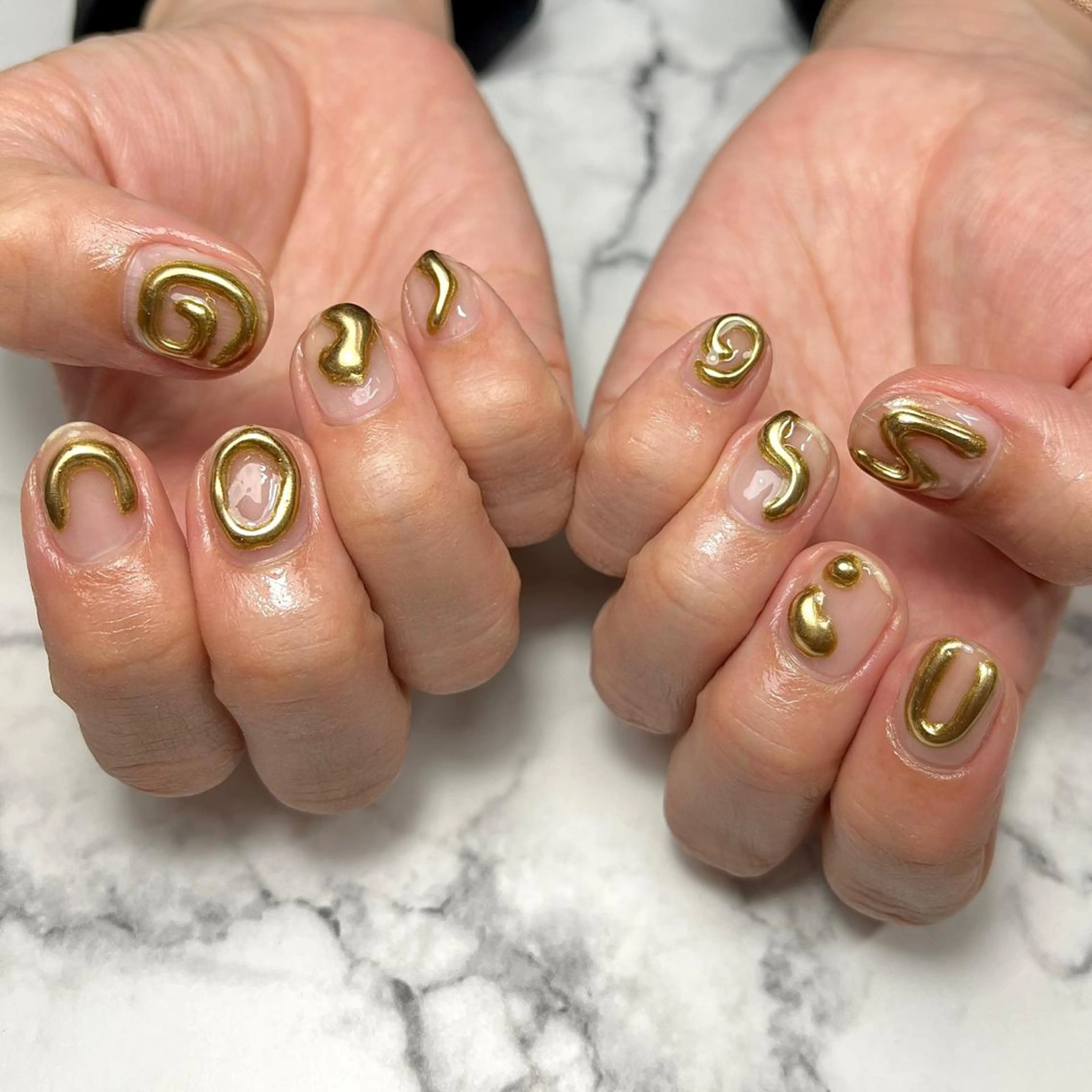 ネイル アートネイル クリアネイル ジェルネイル ゴールド 韓国ネイル ハンドネイル NAIL NOWのネイルデザイン