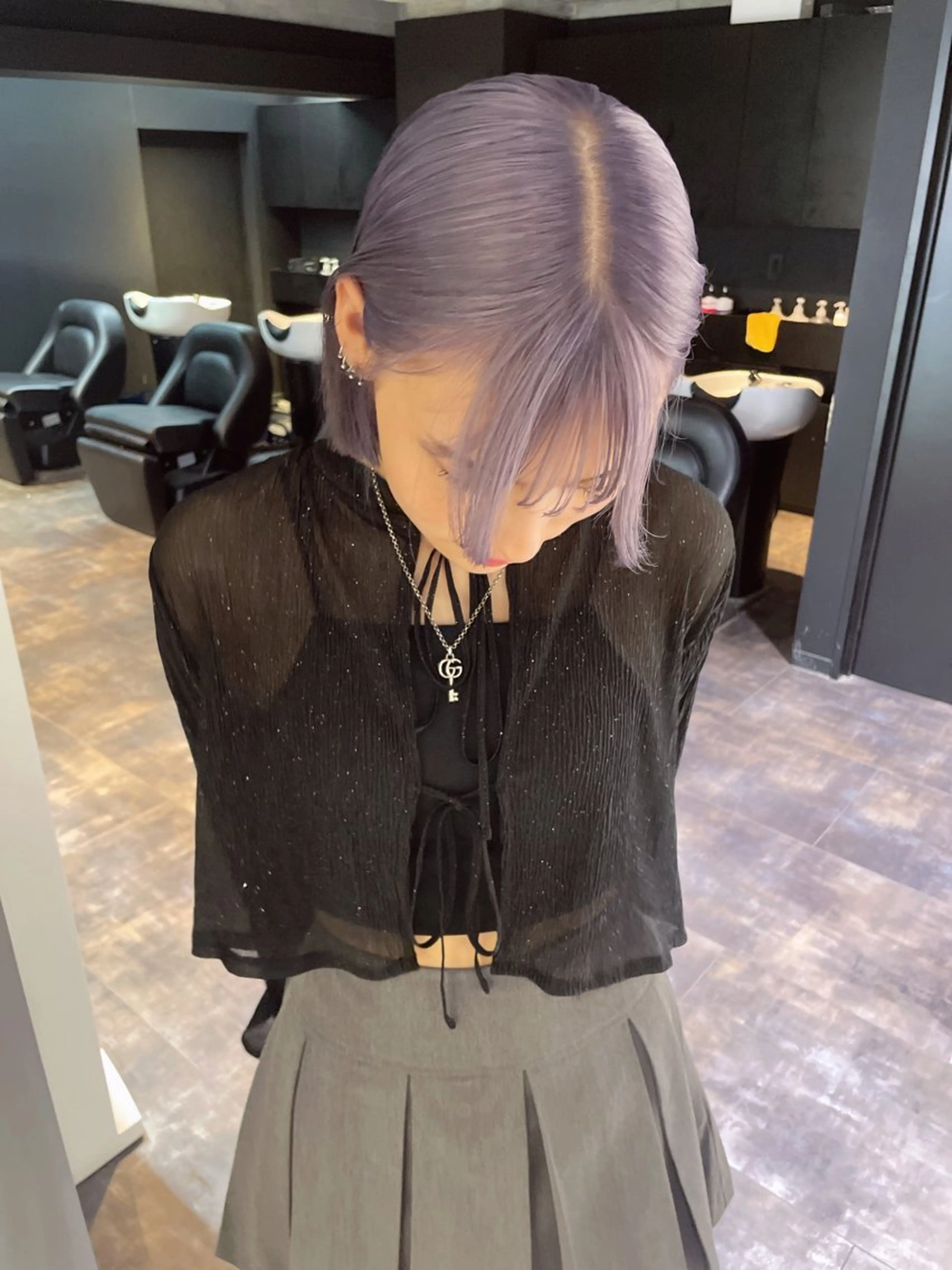 ショート カラー 切りっぱなしボブ ブリーチ ハイトーンカラー ラベンダーカラー ボブ ヘアカラー 心斎橋/ブリーチ minamiのヘアスタイル