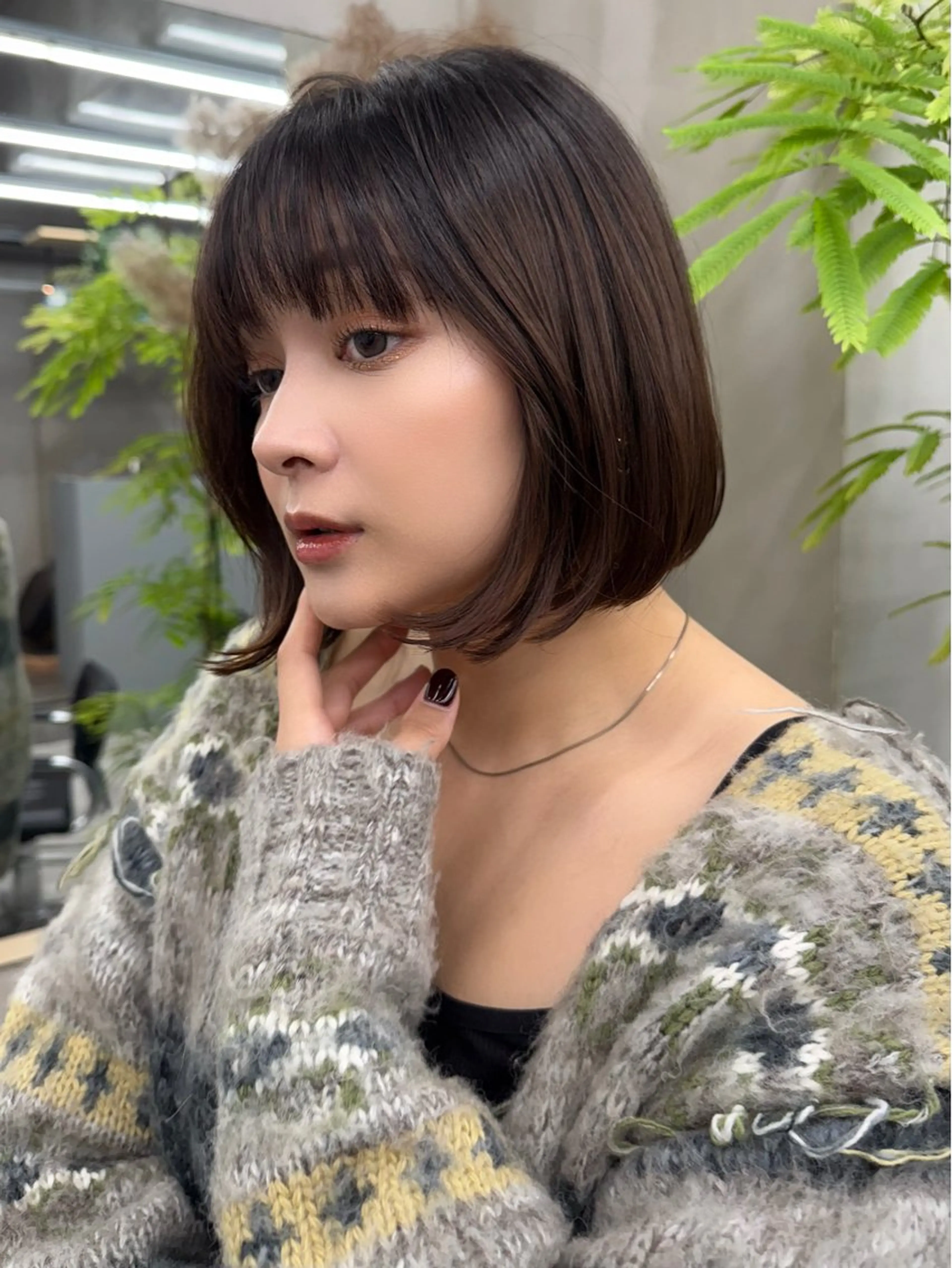 ショート カット ヘアカラー 切りっぱなしボブ/ 小顔ボブNANAのヘアスタイル