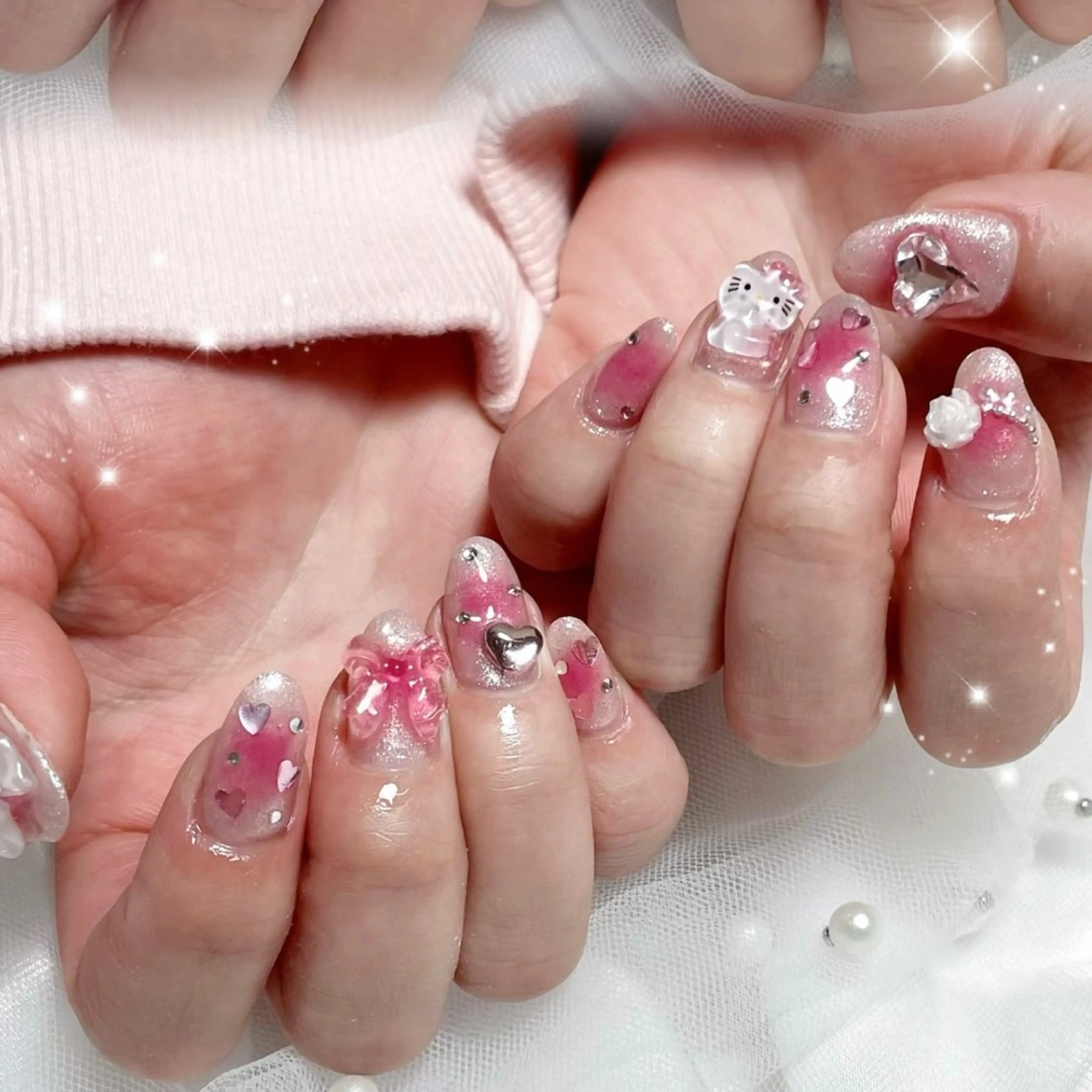 ネイル ハンドネイル 🎀藤沢ガーリーネイ ル/長さ出し🎀のネイルデザイン