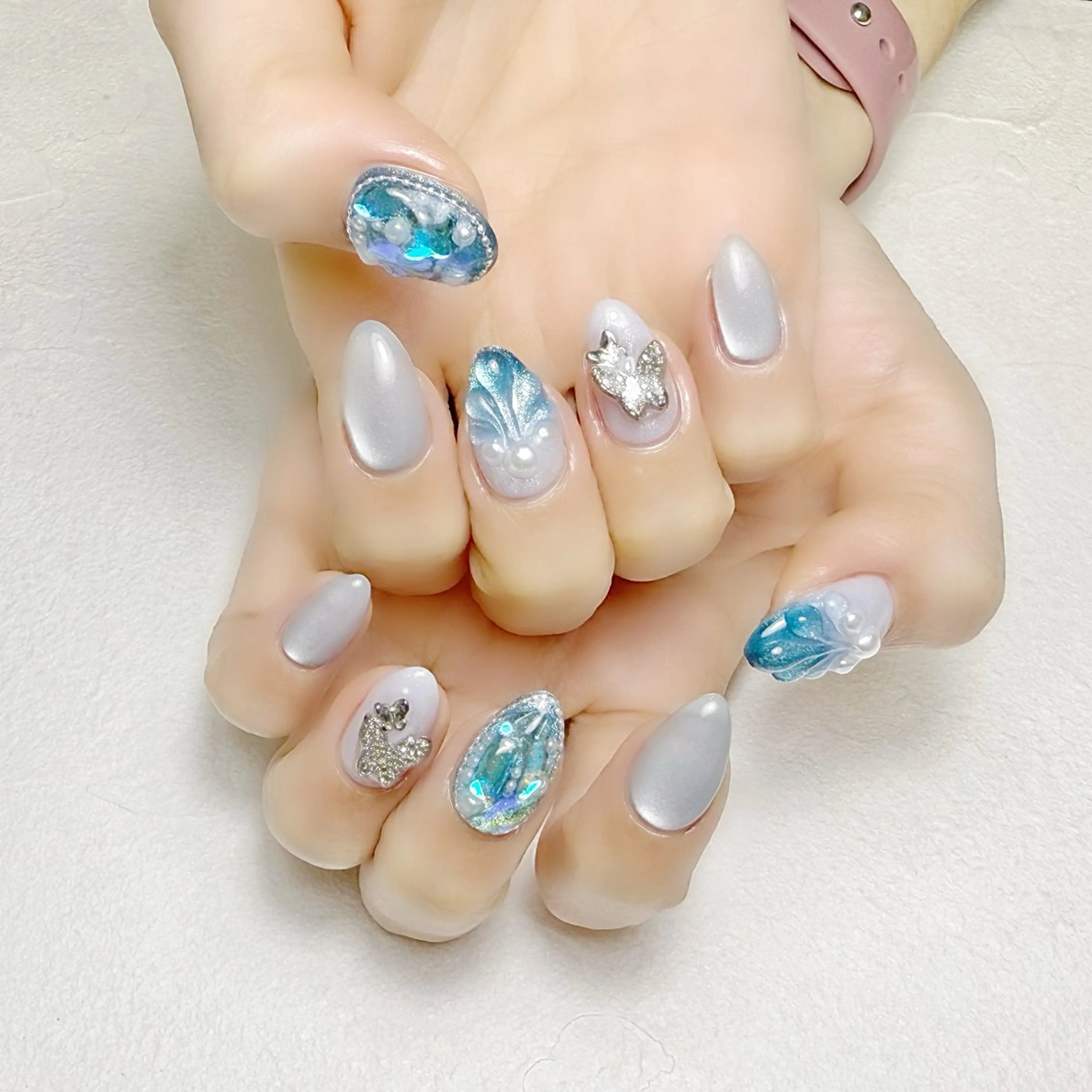 ネイル 氷ネイル・うるうるネイル ラメ(グリッター) 夏ネイル rouse nail RISATOのネイルデザイン