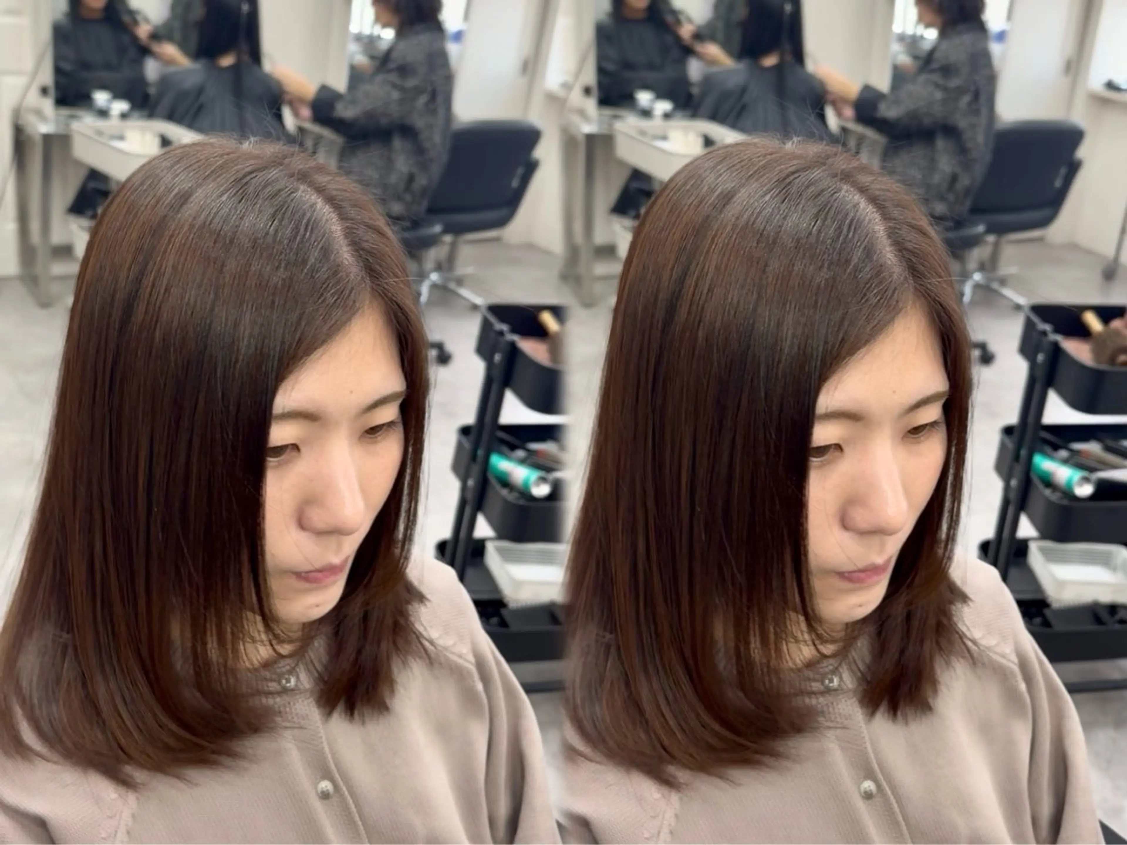 ミディアム カット ヘアカラー トリートメント 透明感カラー×髪質 とぅるん艶・猿渡のヘアスタイル