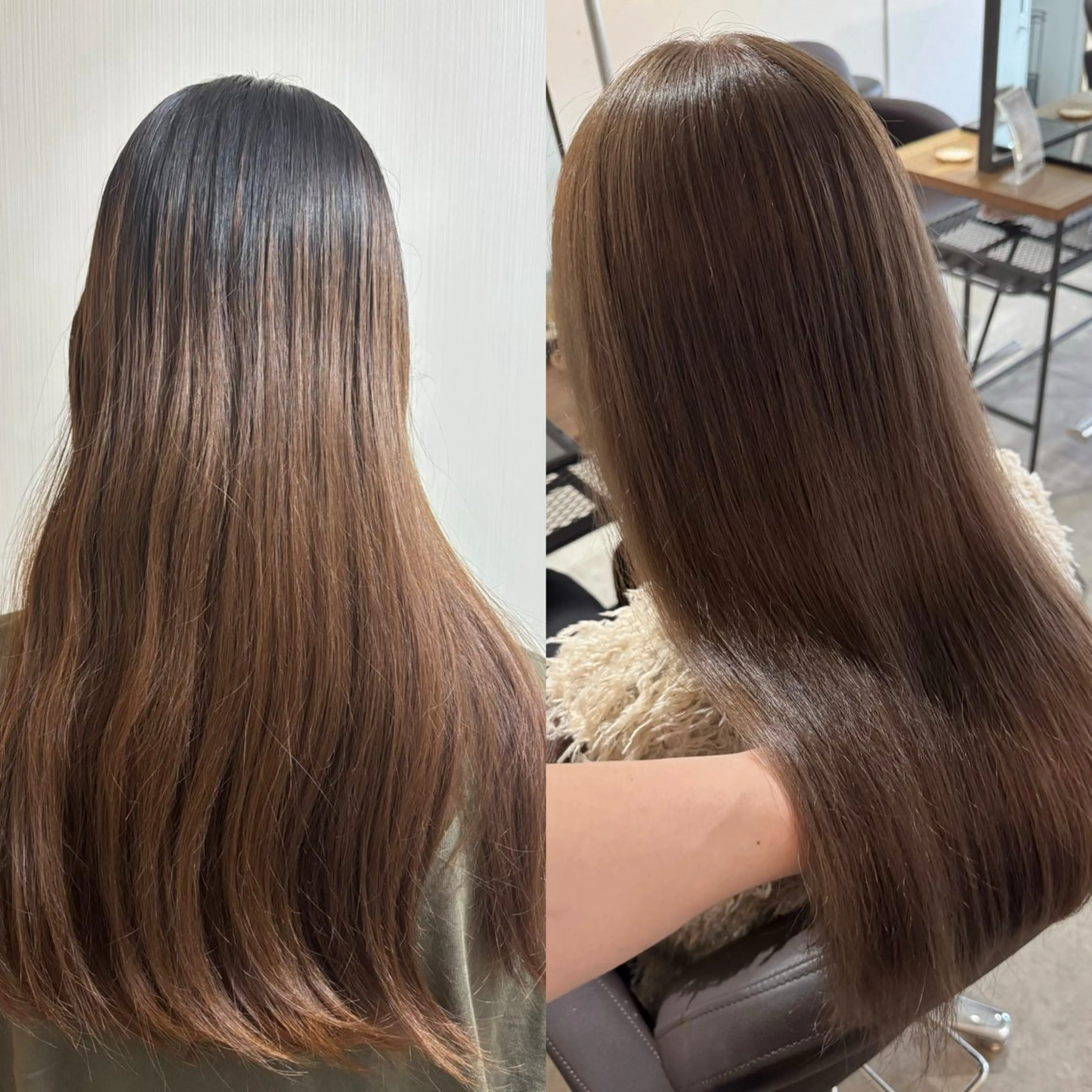 セミロング ボブ 韓国風ヘア レイヤーカット 縮毛矯正 ヘアカラー トリートメント ✨艶ブリーチカラー✨ ✨艶髪ストレート✨のヘアスタイル
