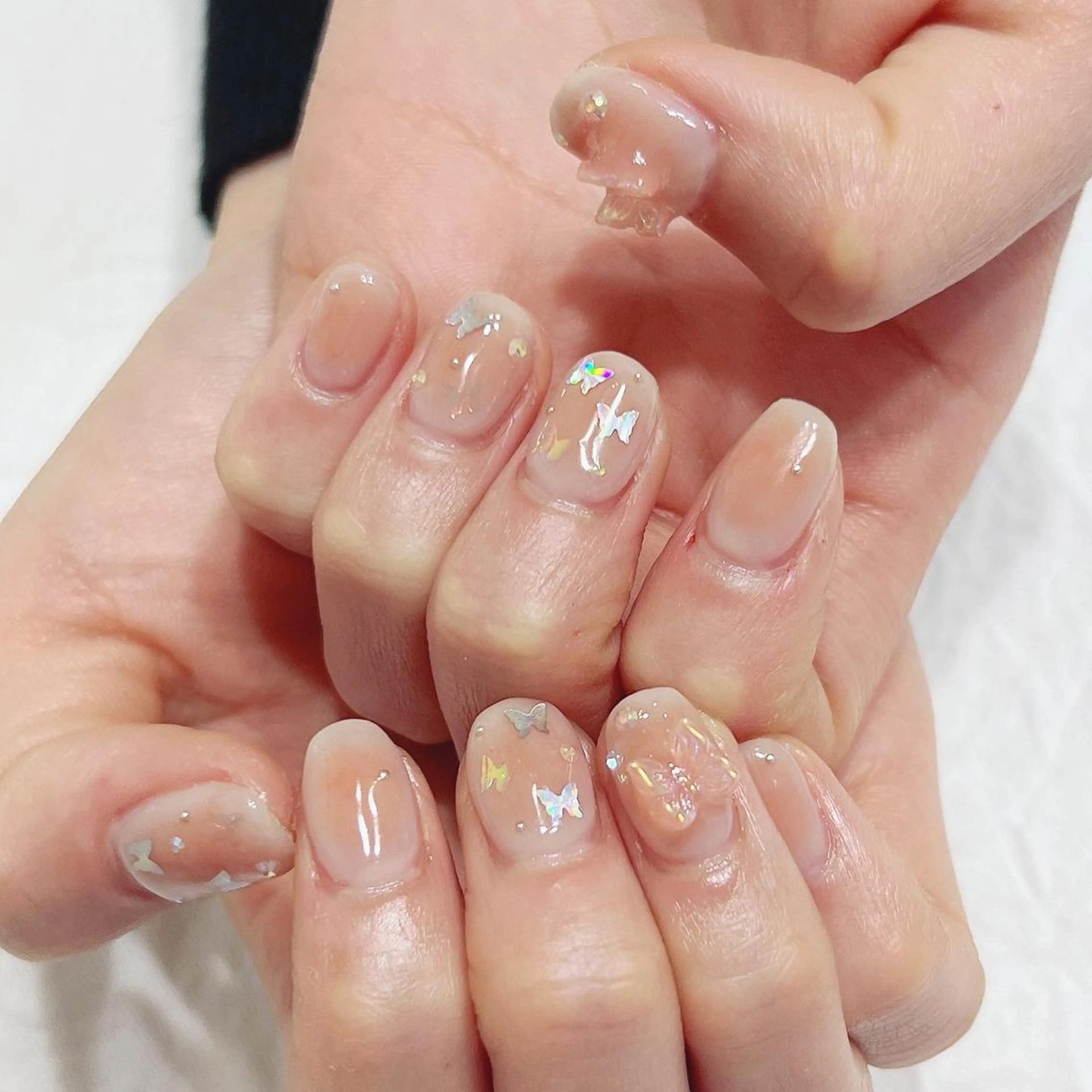 ネイル チークネイル ホログラムネイル オレンジ スクエアネイル ハンドネイル peaberry nailのネイルデザイン
