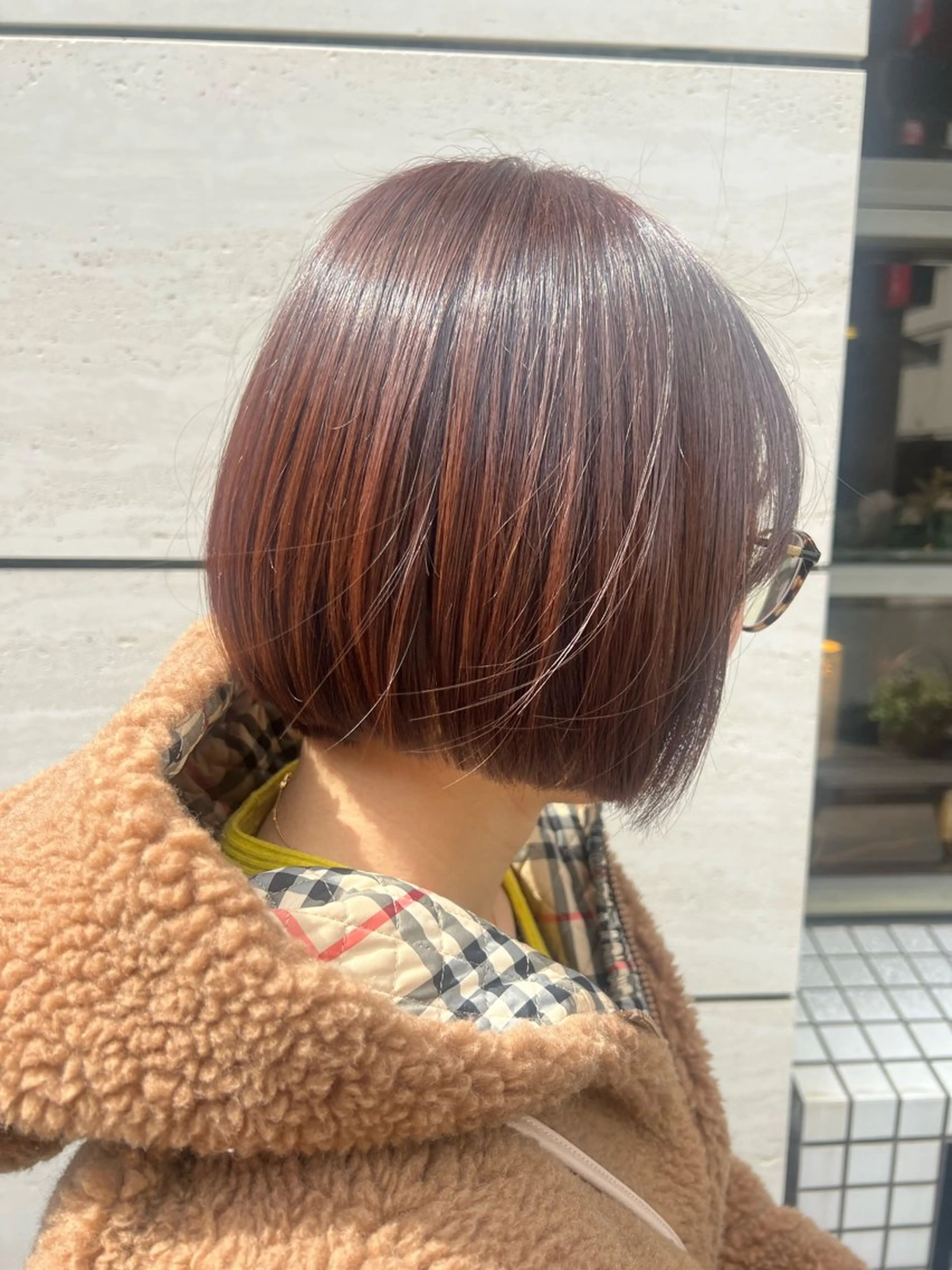 ショート カラー ブラウンカラー ピンクカラー ピンクブラウン ボブ Lafith hair coco 博多店所属・脇山 真生のヘアスタイル