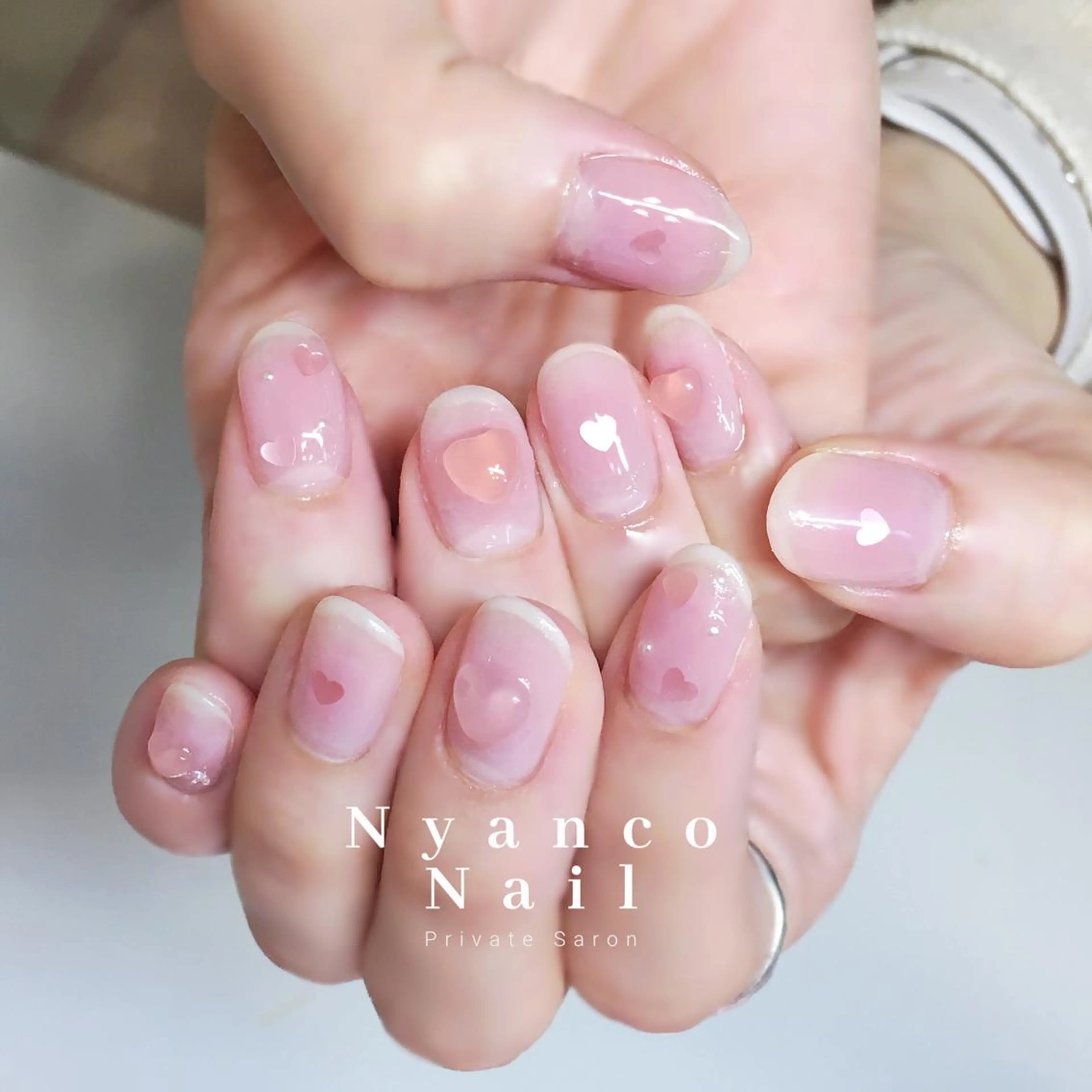 ネイル チークネイル ジェルネイル ハート オフィスネイル 夏ネイル Nyanco Nailのネイルデザイン