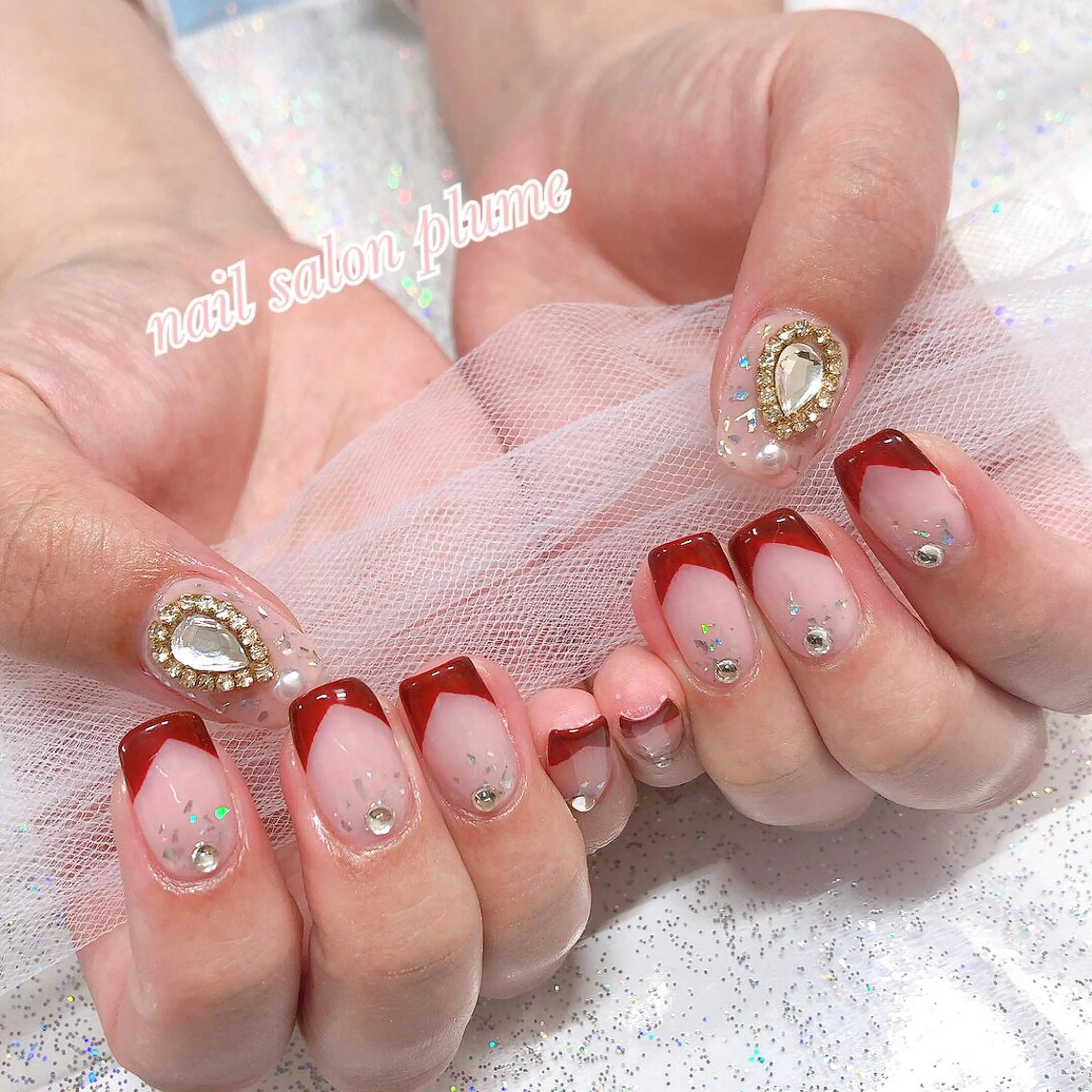 ネイル アートネイル オーロラネイル クリアネイル フレンチネイル ハート plume nail ☆韓国ネイルのネイルデザイン