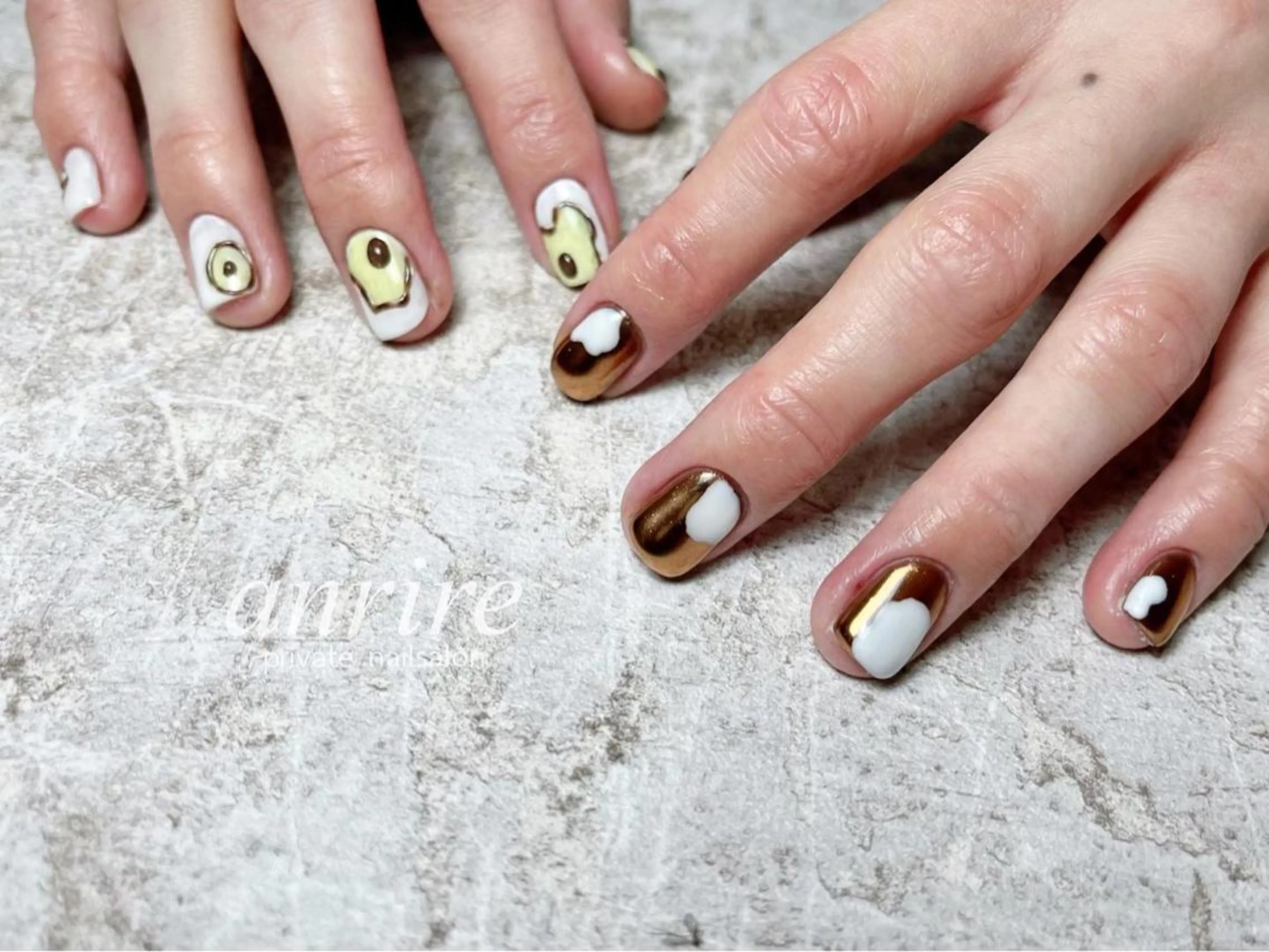 ネイル アートネイル ブラウン ジェルネイル ミラーネイル 持ち込み ハンドネイル nail salon anrire〜アンリール〜所属・nailsalon anrireのネイルデザイン