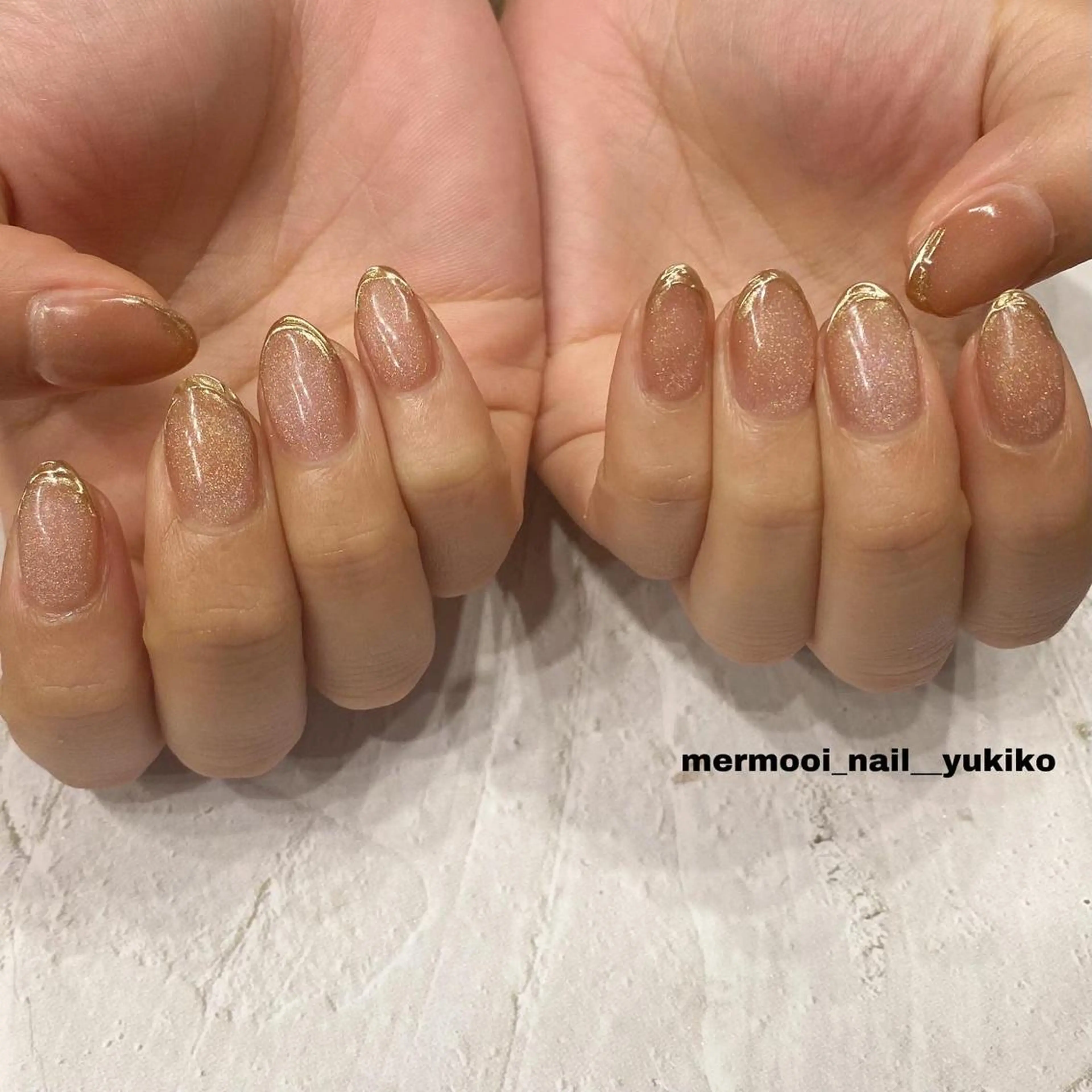 ネイル フレンチネイル ゴールド 韓国ネイル マグネットネイル ミラーネイル ハンドネイル mermooi nailのネイルデザイン