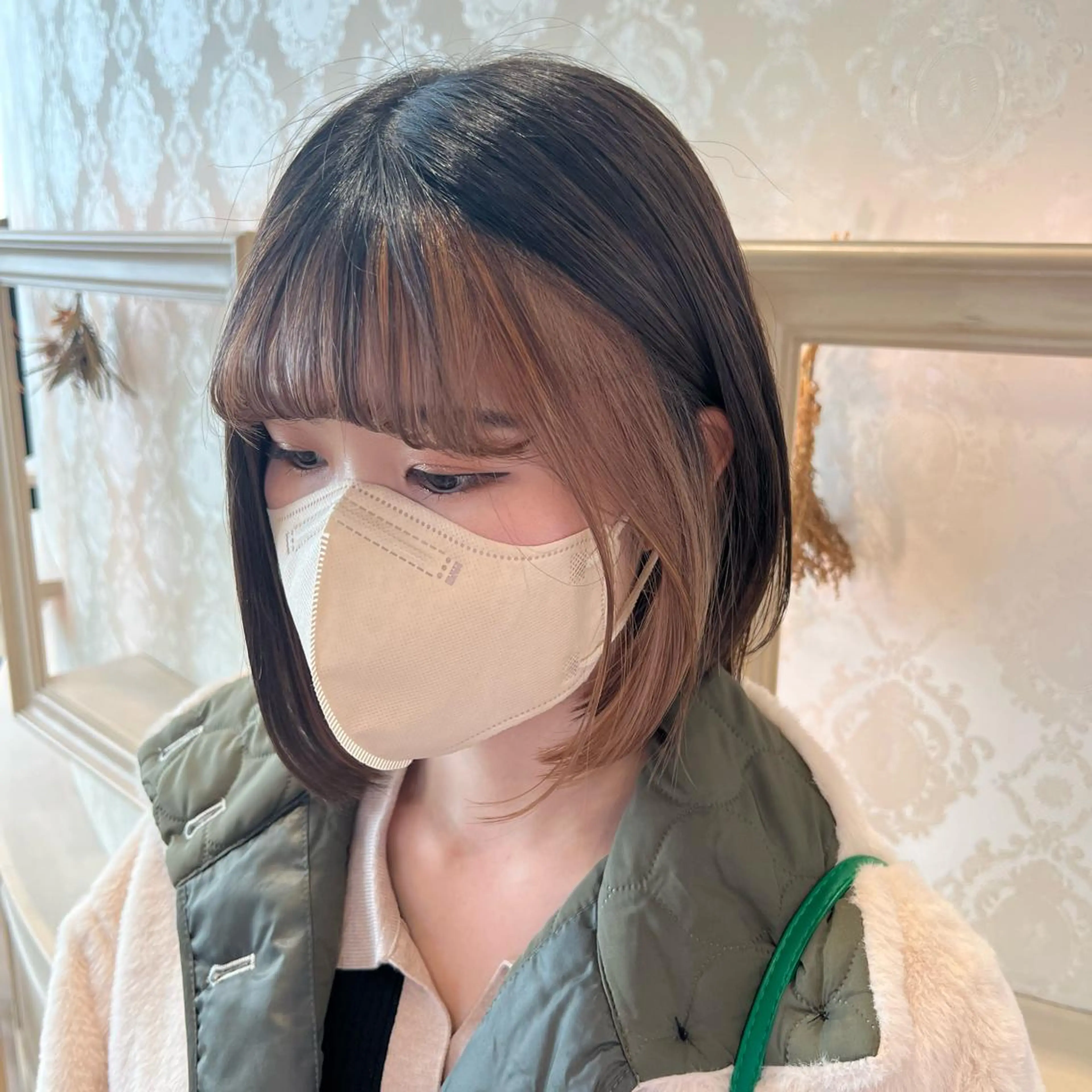 ミディアム カラー ミストバング  フェイスフレーミング SALOWIN川崎WEST店所属・🌷川崎/アレンジ/ 暖色ボブ/コトネ🌷のヘアスタイル