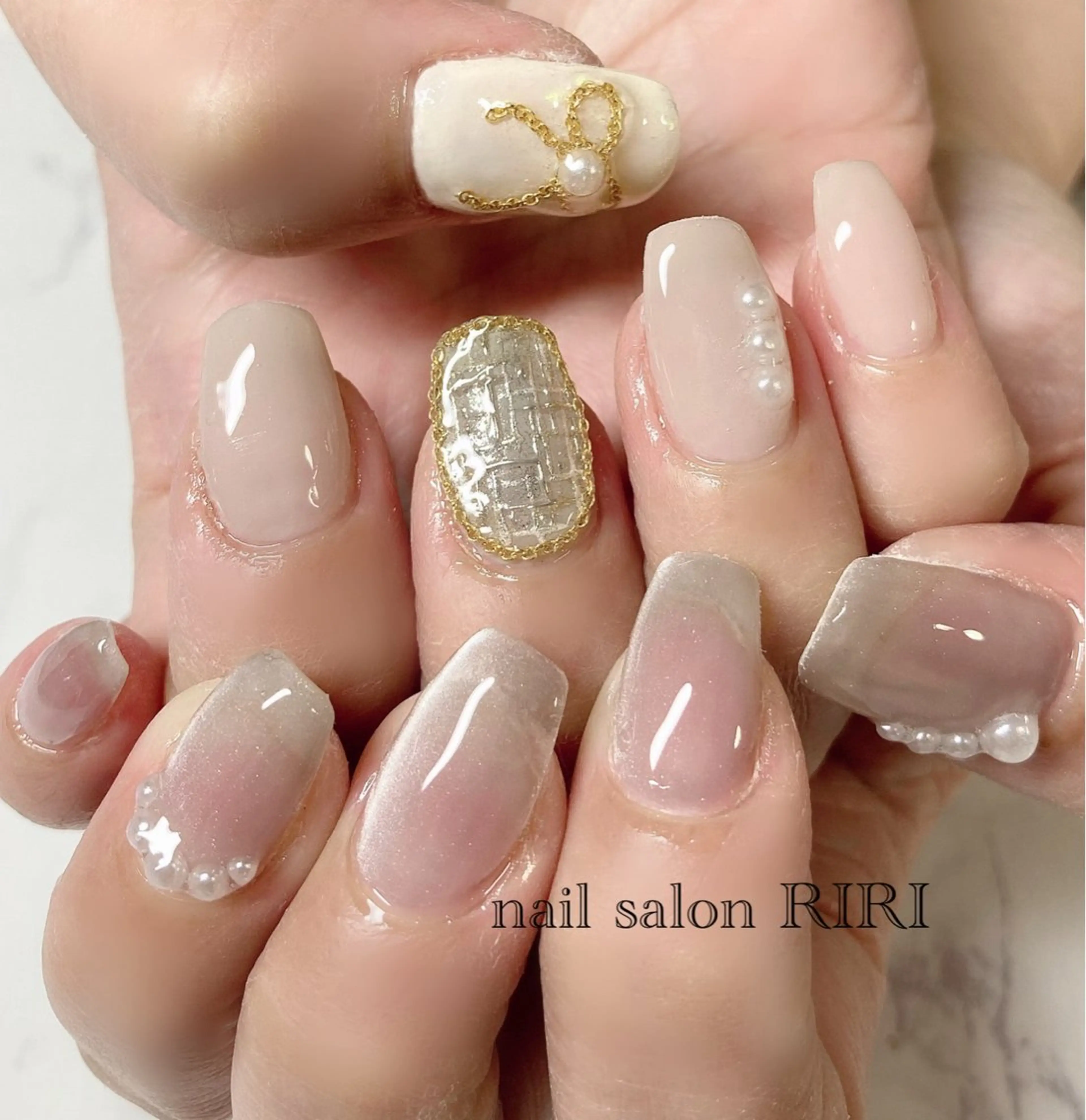 ネイル マグネットネイル リボン ツイードネイル private  nail  salon RIRI所属・RIRI リリのネイルデザイン