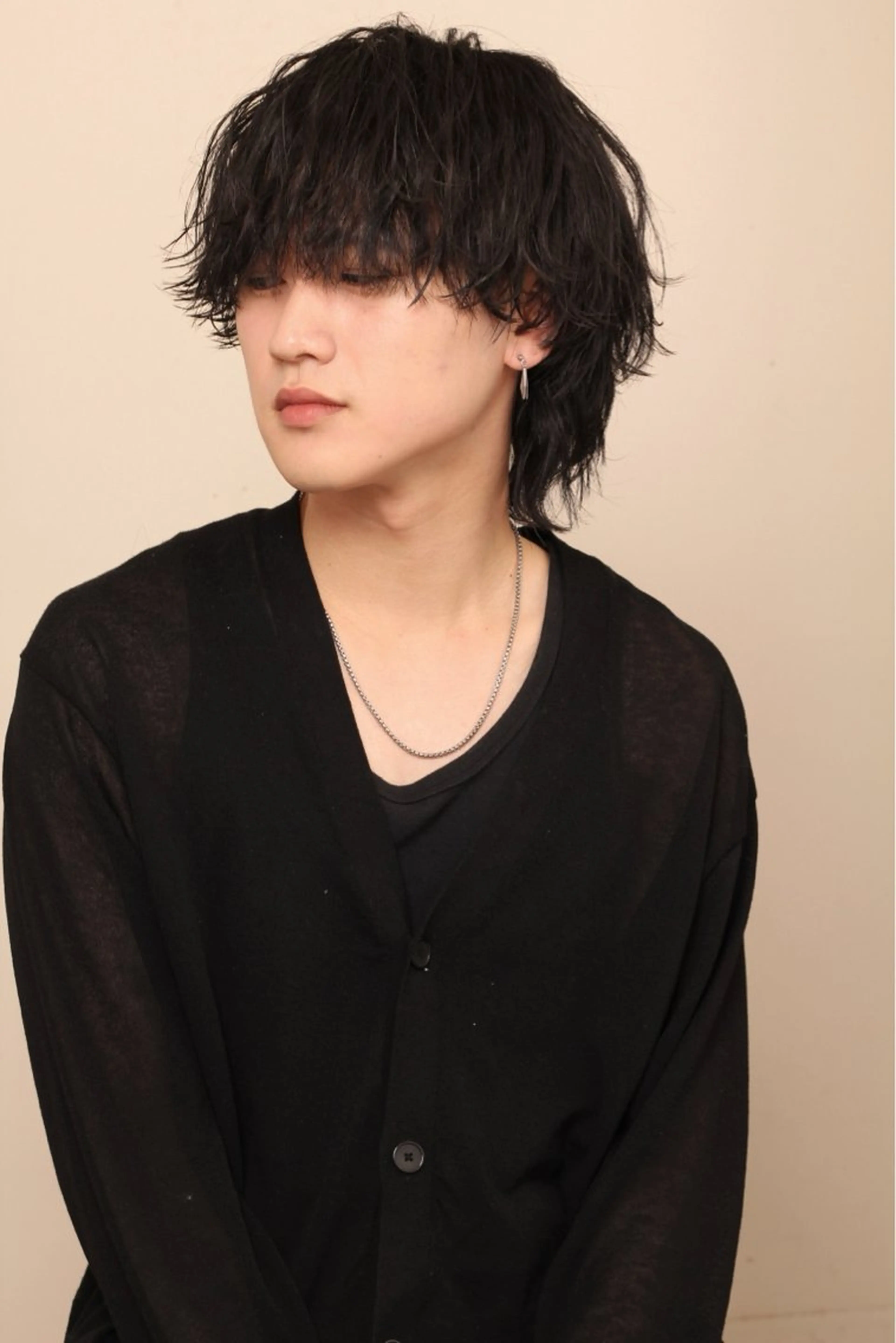 ミディアム パーマ メンズ メンズウルフカット ウルフカット 樽川 翔のヘアスタイル