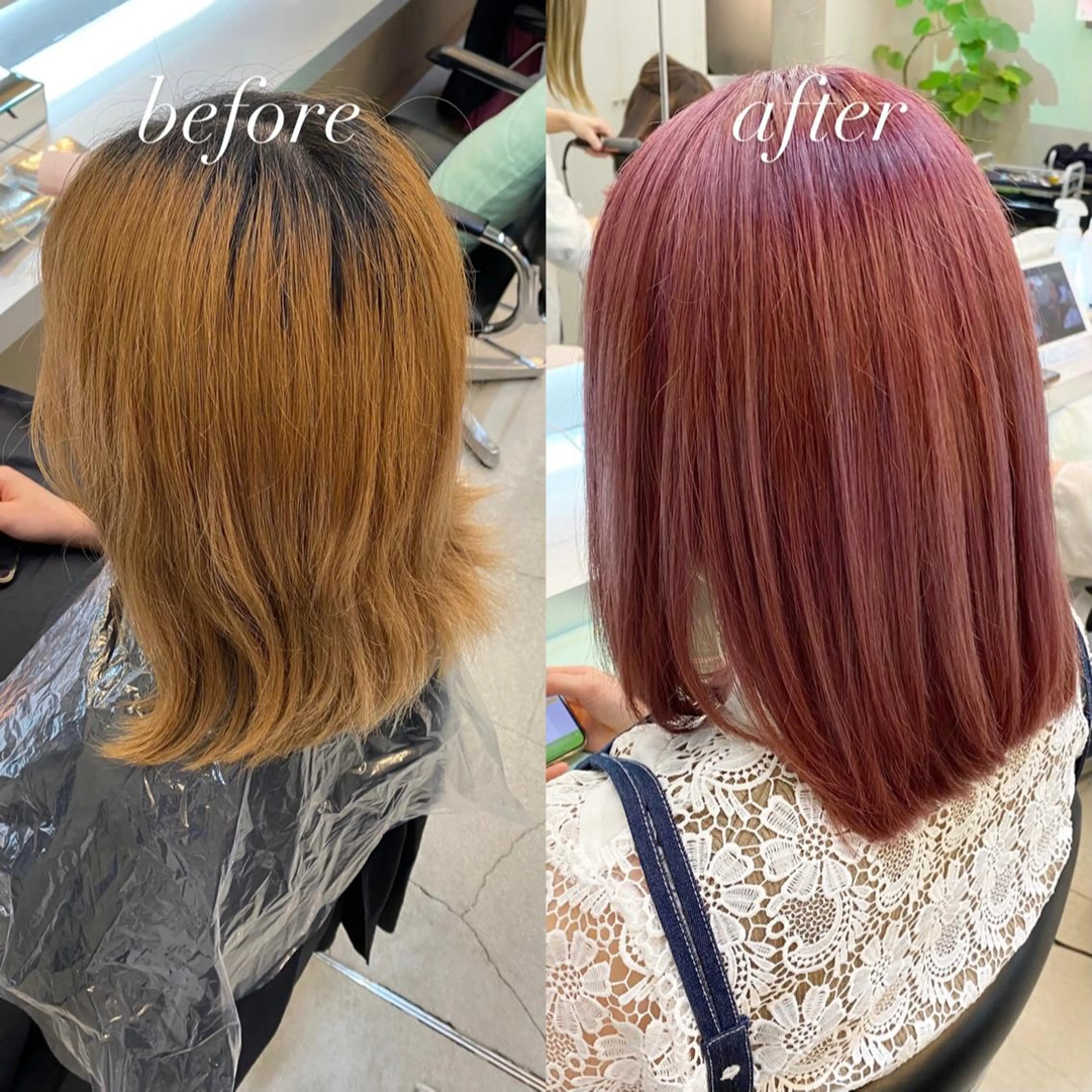 ミディアム カラー ブリーチ ピンクカラー カット ヘアカラー トリートメント ✨髪質改善職人✨ デザインカラー/若林のヘアスタイル