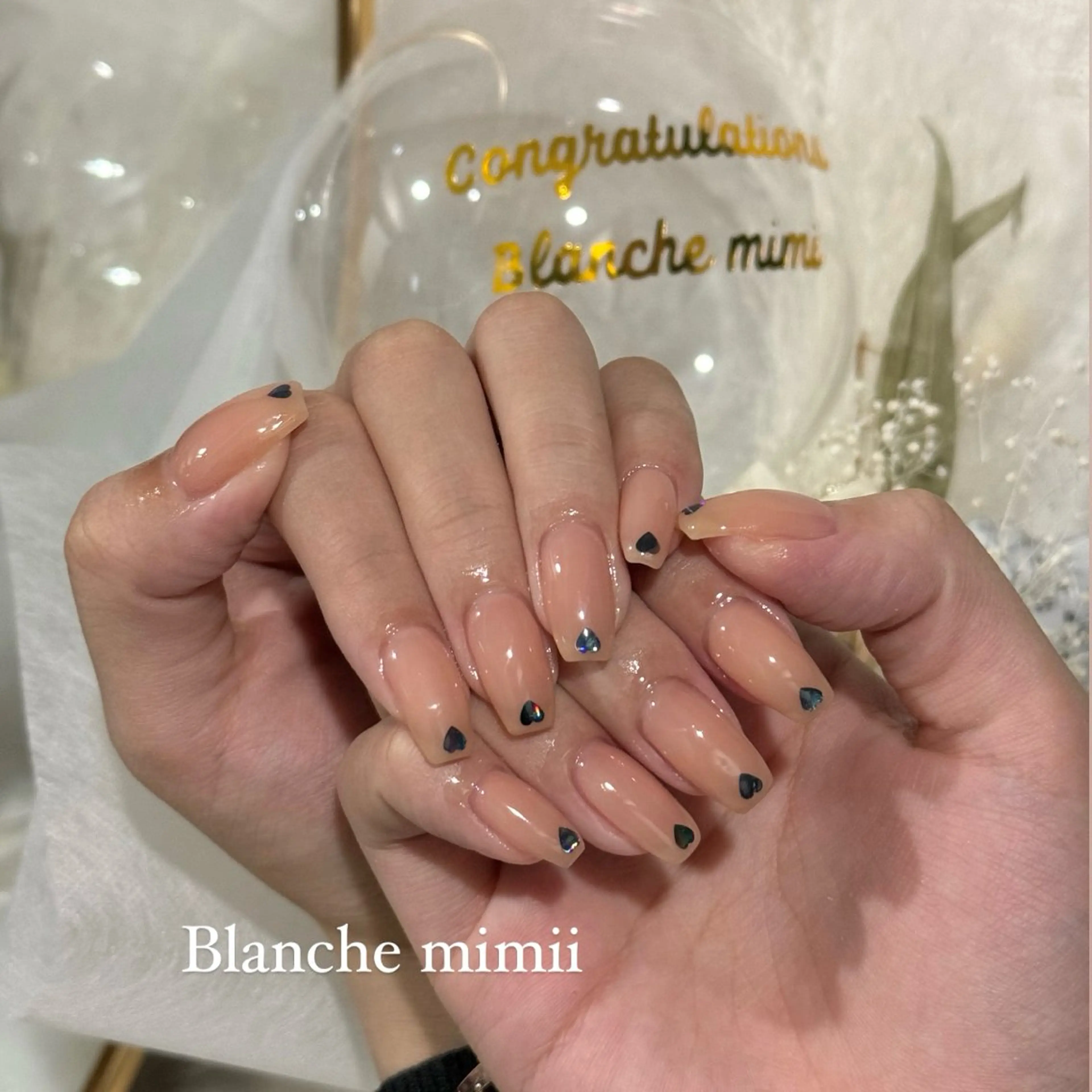 ネイル フレンチネイル ガーリー ハート 韓国ネイル オフィスネイル Blanche　mimii所属・Blanche Ayaのネイルデザイン