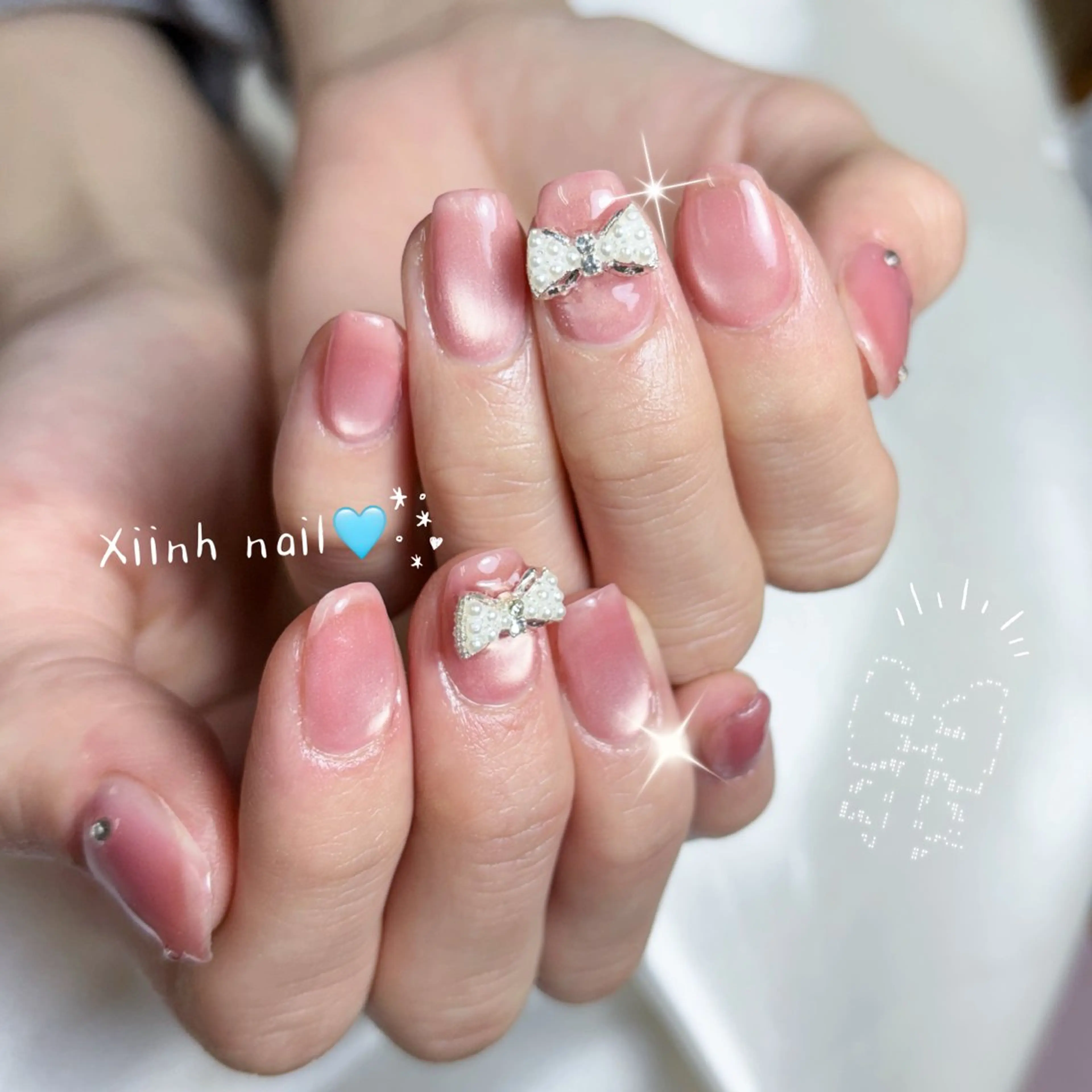 ネイル ブラウン チークネイル 桜ネイル 長さ出し フットネイル ハンドネイル XIINH NAIL SALONのネイルデザイン
