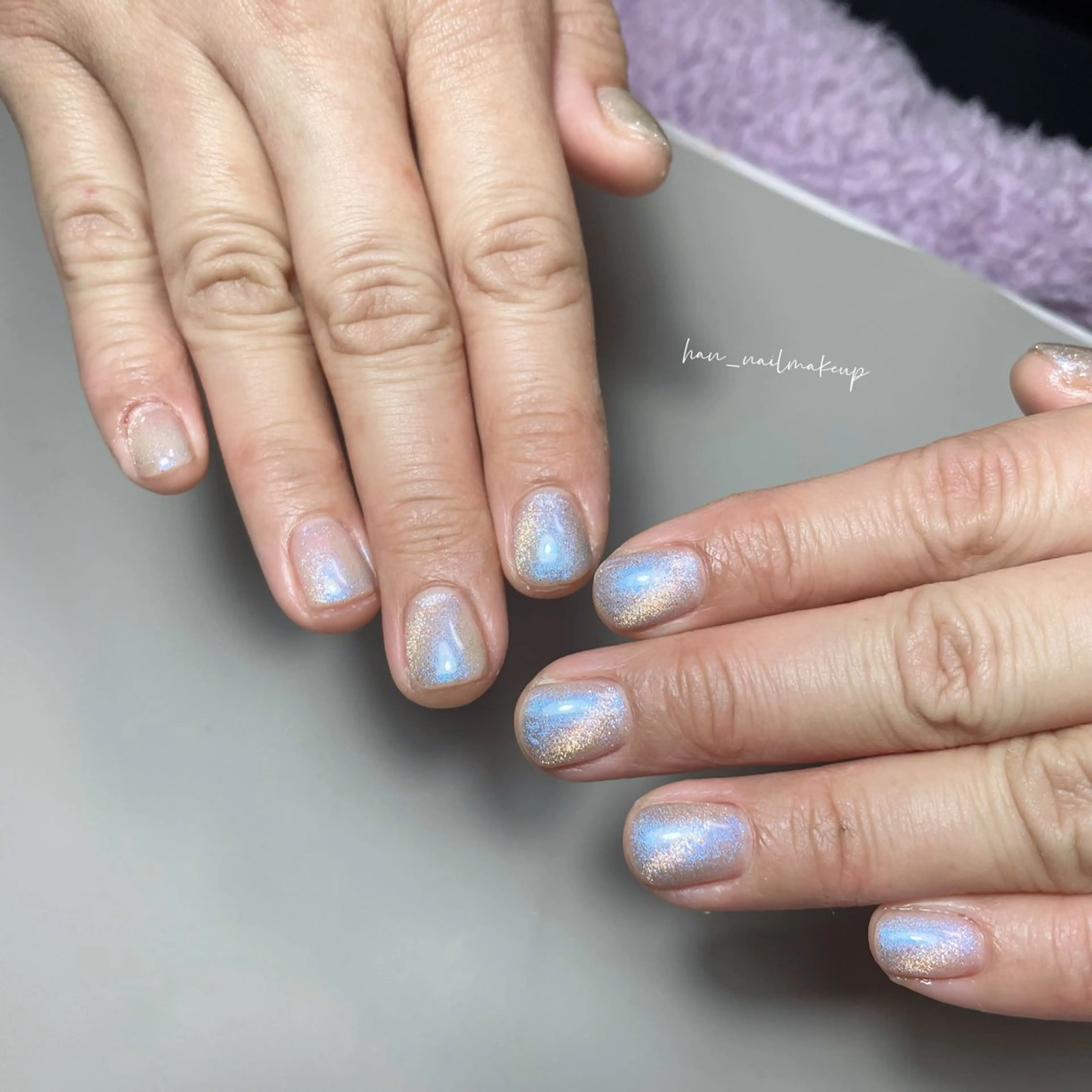 ネイル ブルー キラキラネイル ラメ(グリッター) ハンドネイル Han Nail 【y&m】のネイルデザイン