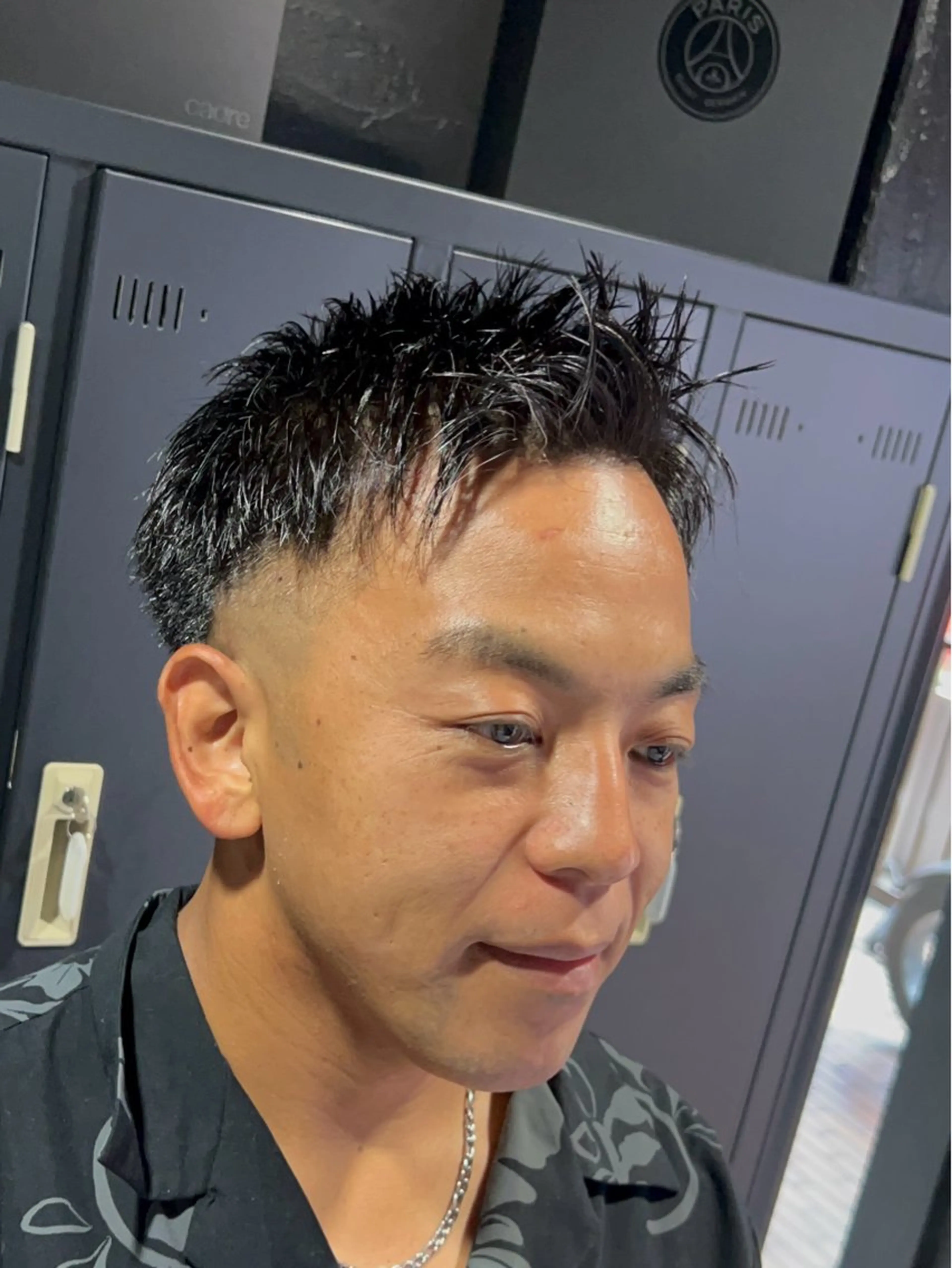ショート メンズ アップバング フェードカット スキンフェード ショートヘア 難波/メンズウルフ・ フェザーパーマ鶴田文のヘアスタイル