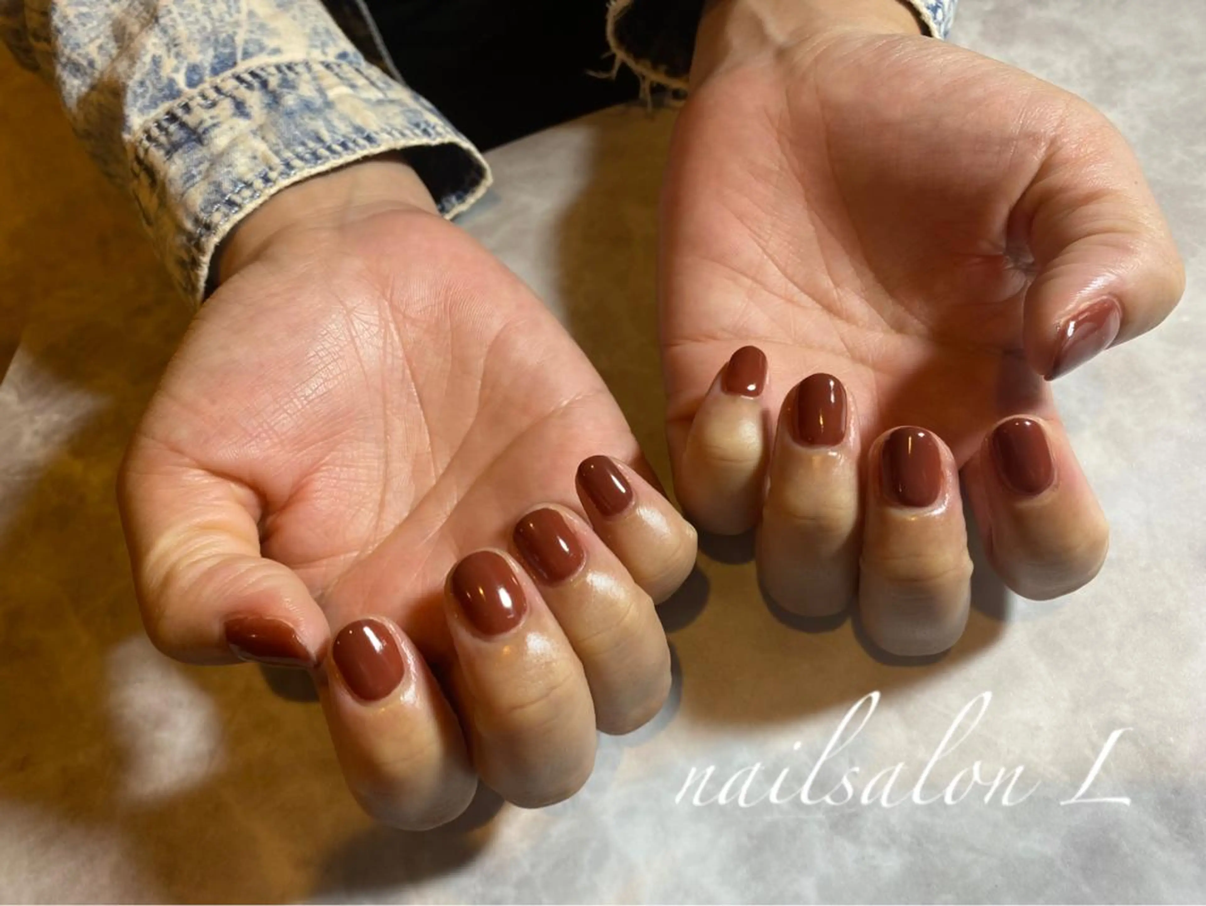 ネイル ブラウン ジェルネイル パラジェル ハンドネイル NAILSALON Ｌのネイルデザイン