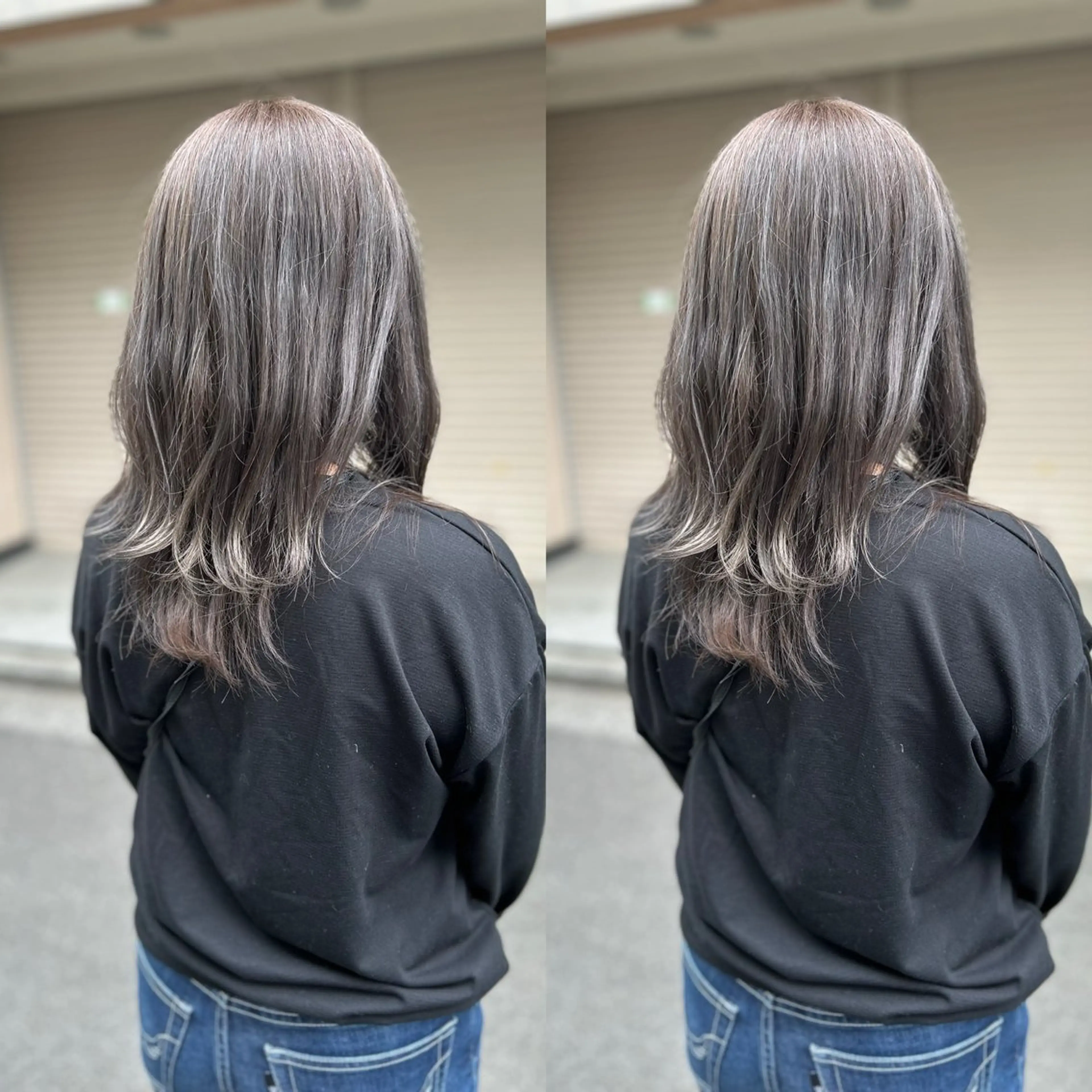 ロング カラー グレージュ ハイライトカラー ハイライト 宮崎moc立川 ブリーチのヘアスタイル