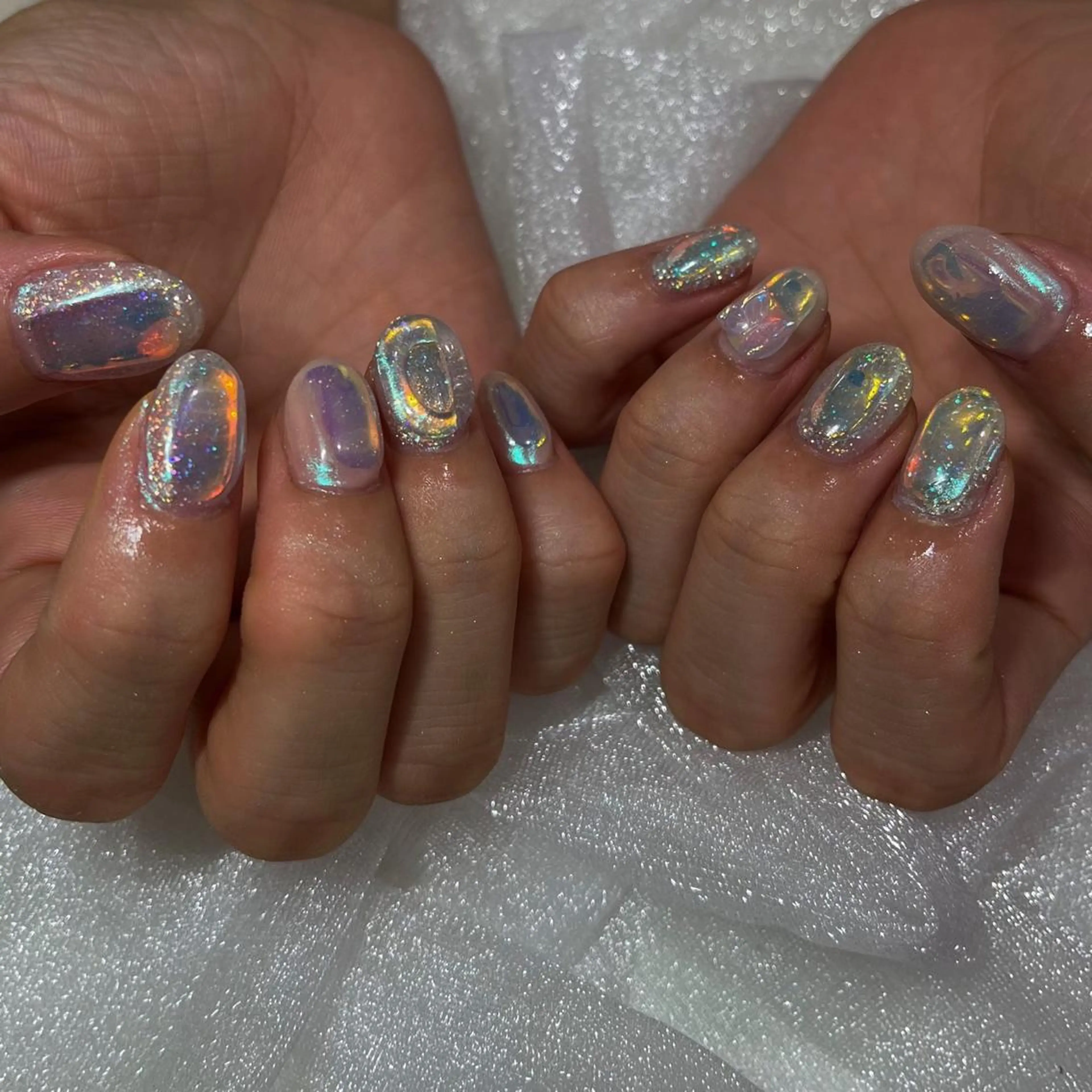 ネイル オーロラネイル クリアネイル 氷ネイル・うるうるネイル 韓国ネイル ニュアンスネイル Salon Ｋのネイルデザイン