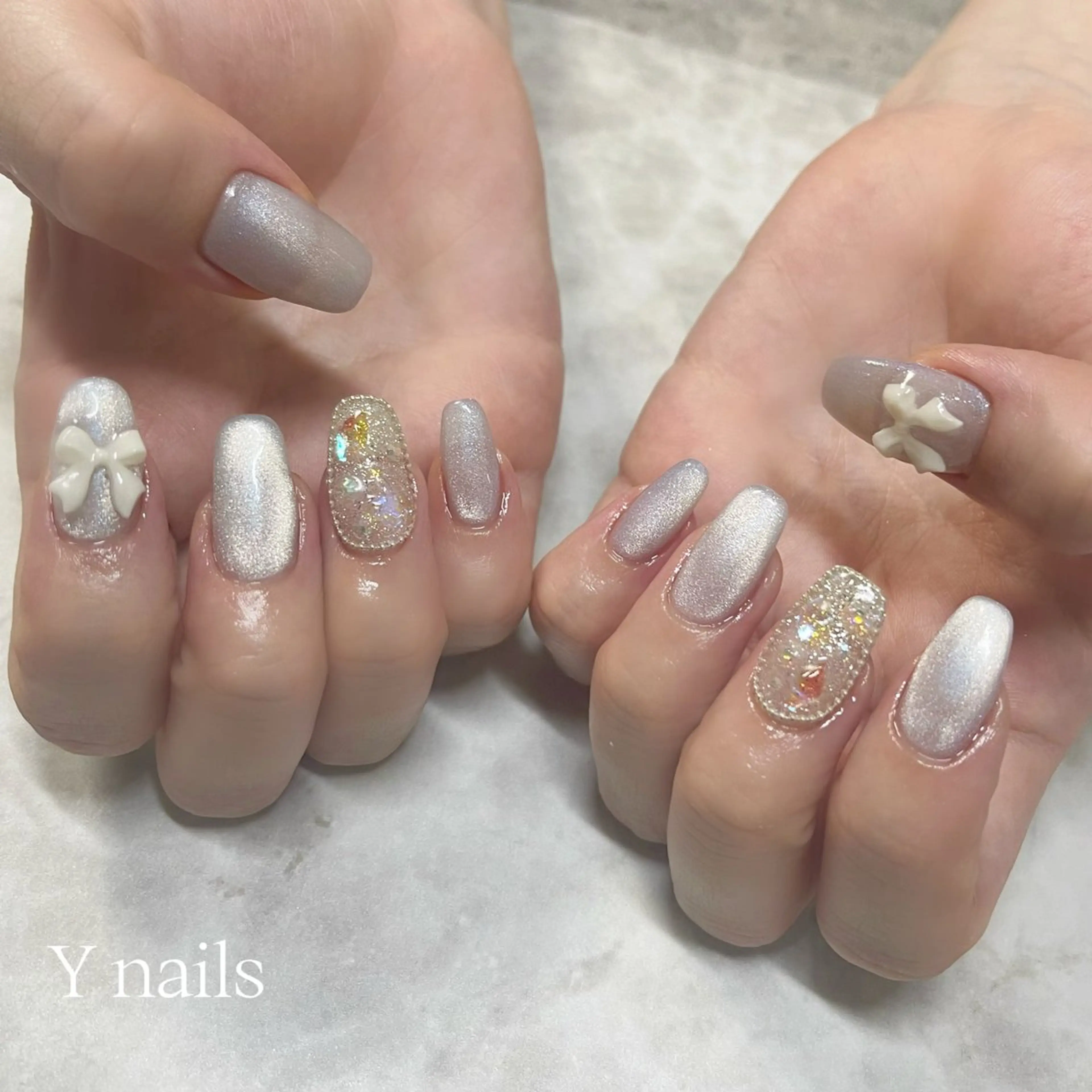 ネイル 韓国ネイル リボン ハンドネイル 桜井 Y nailsのネイルデザイン