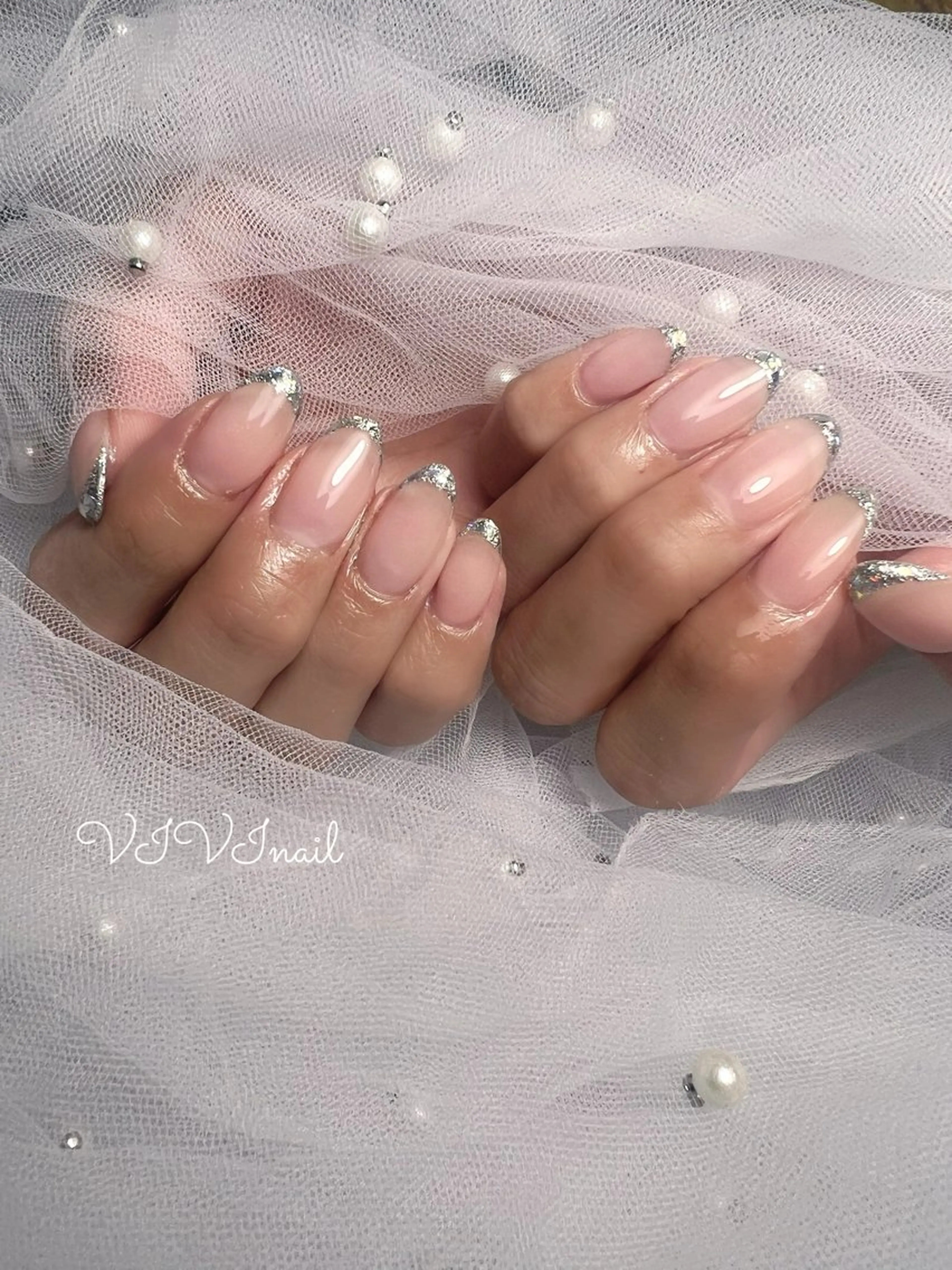 ネイル フレンチネイル ガラスフレンチ オフィスネイル シンプルネイル ハンドネイル vivi nailのネイルデザイン